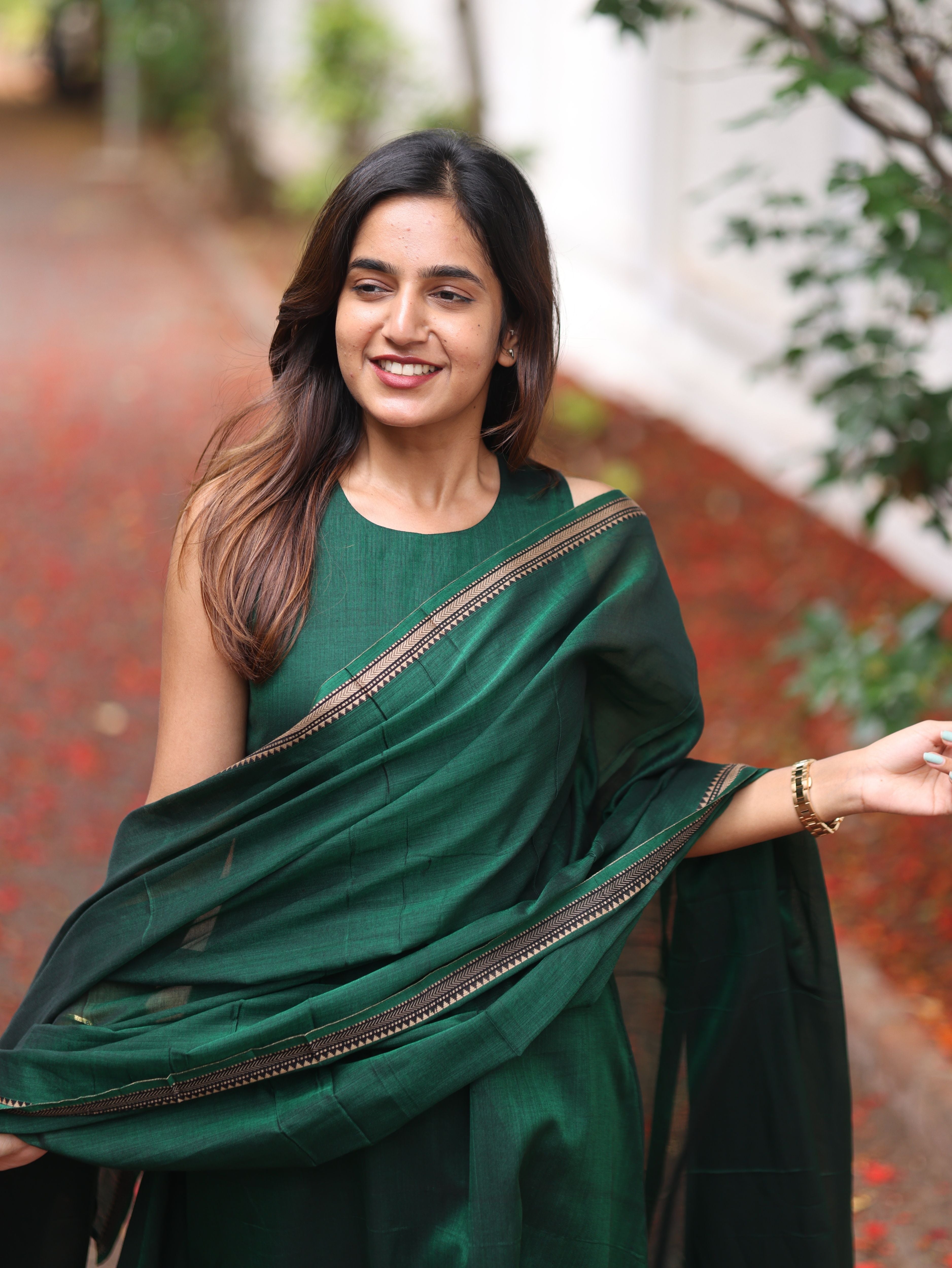 Green Malar Narayanpet Set (Top & Dupatta)
