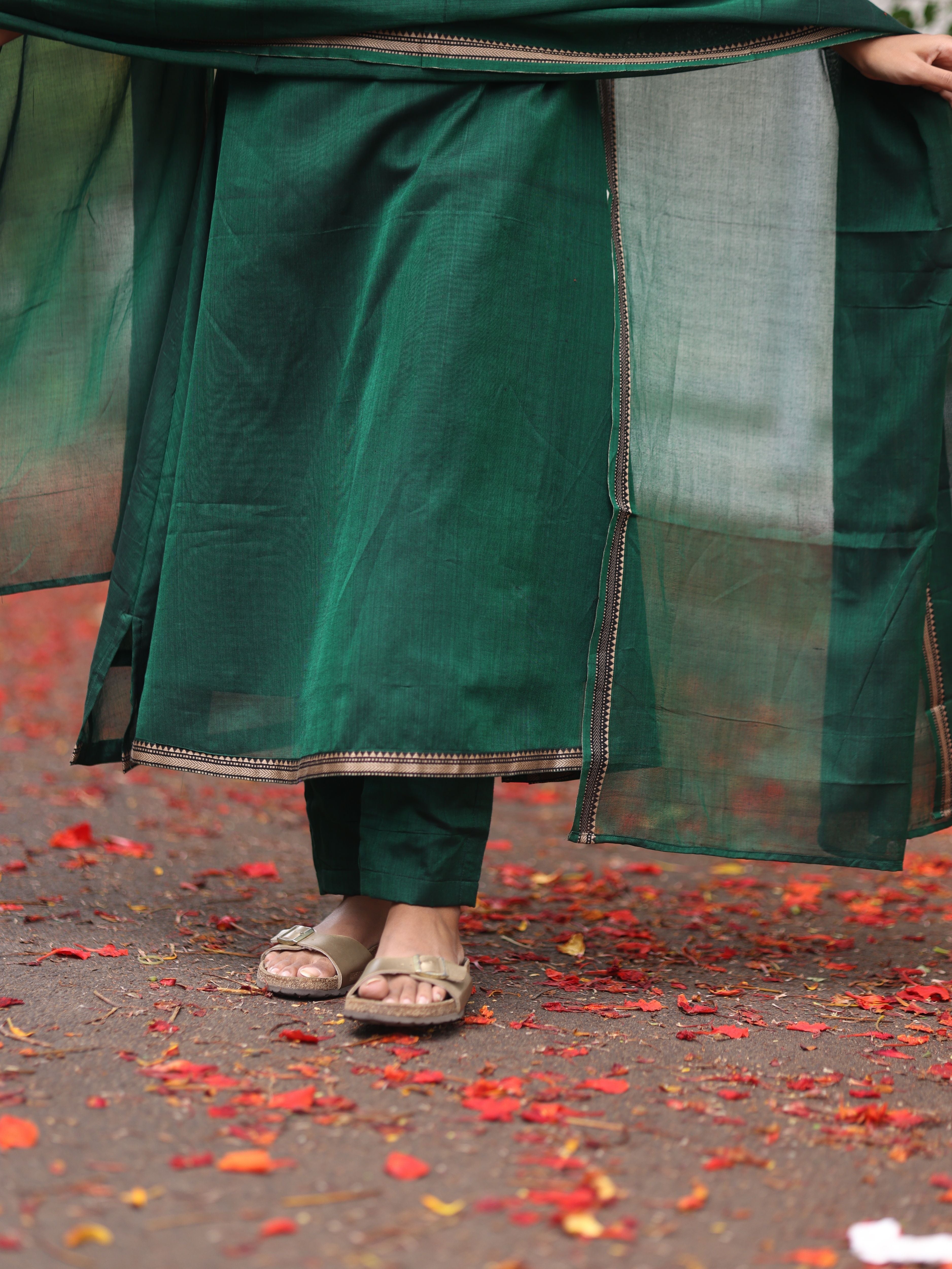 Green Malar Narayanpet Set (Top & Dupatta)
