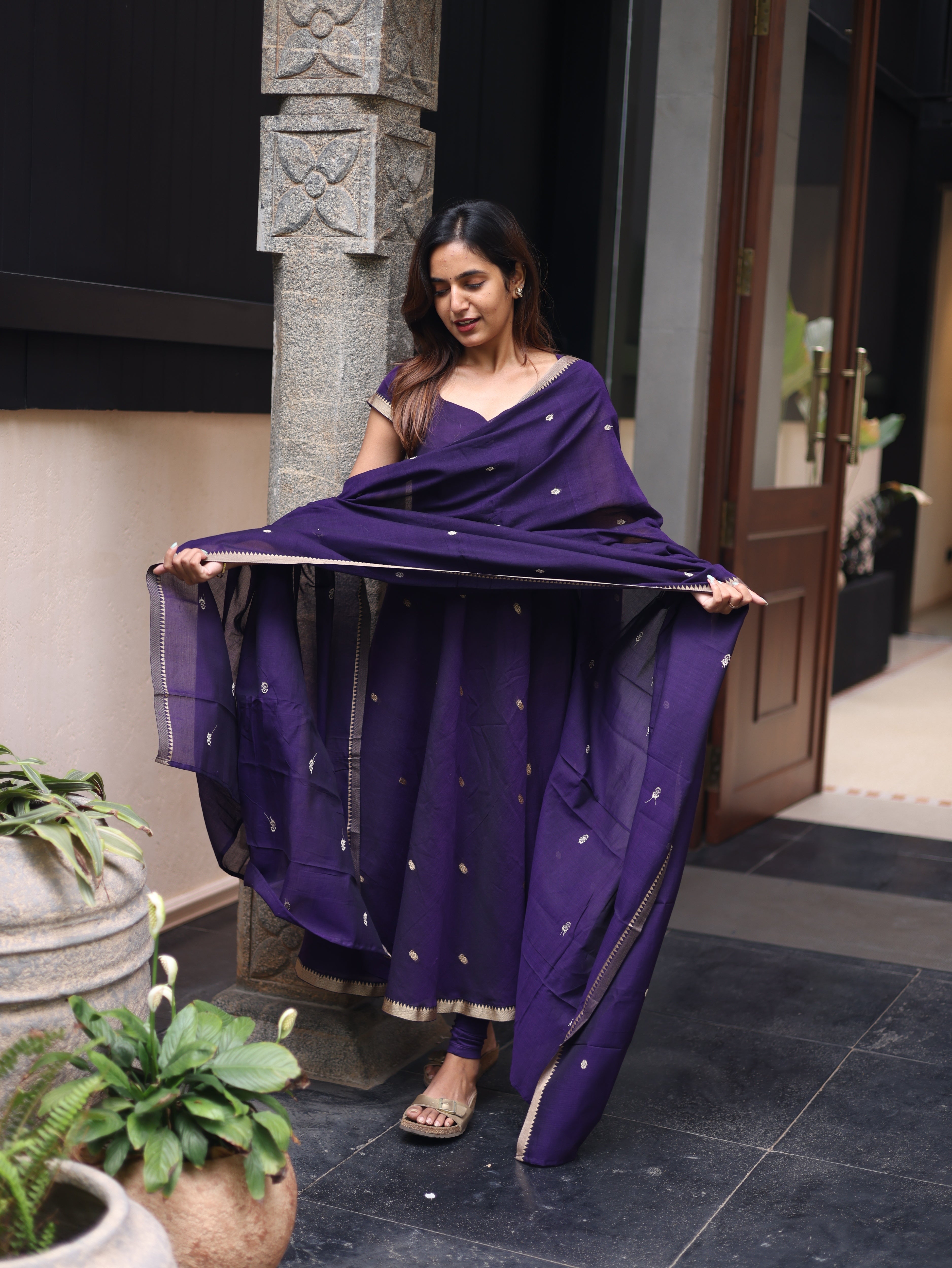 Purple Malar Narayanpet Anarkali Top & Dupatta