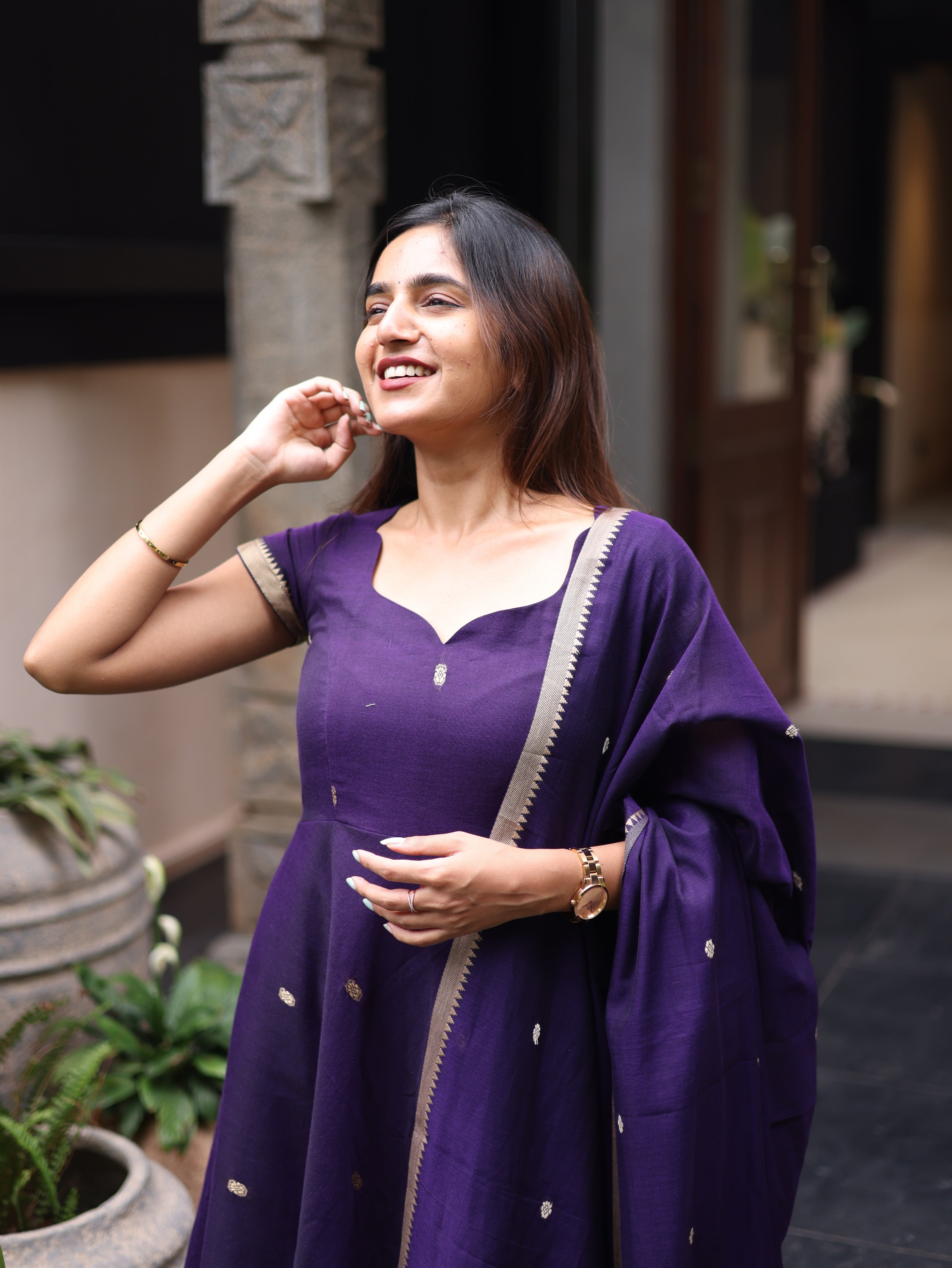 Purple Malar Narayanpet Anarkali Top & Dupatta