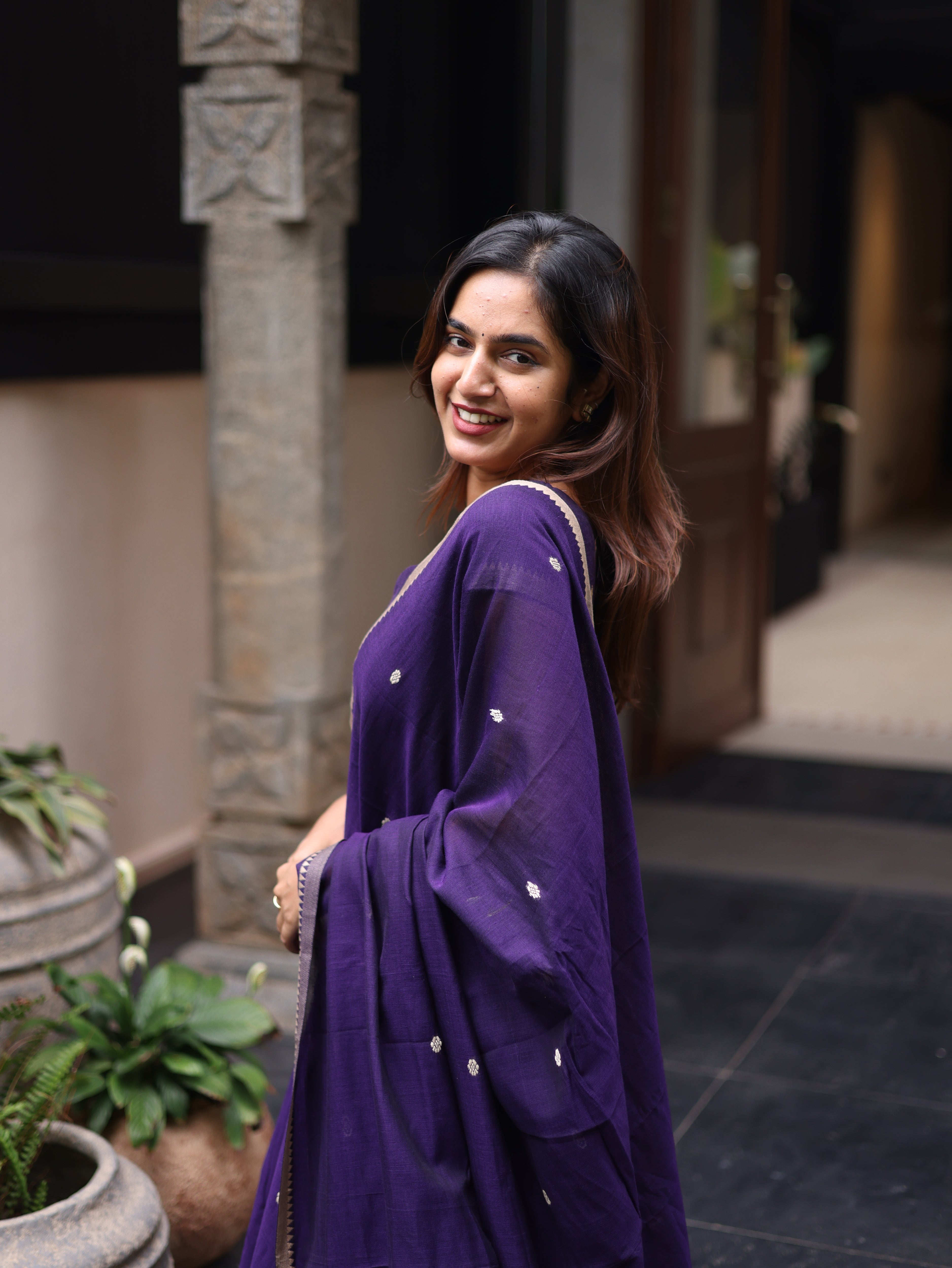 Purple Malar Narayanpet Anarkali Top & Dupatta