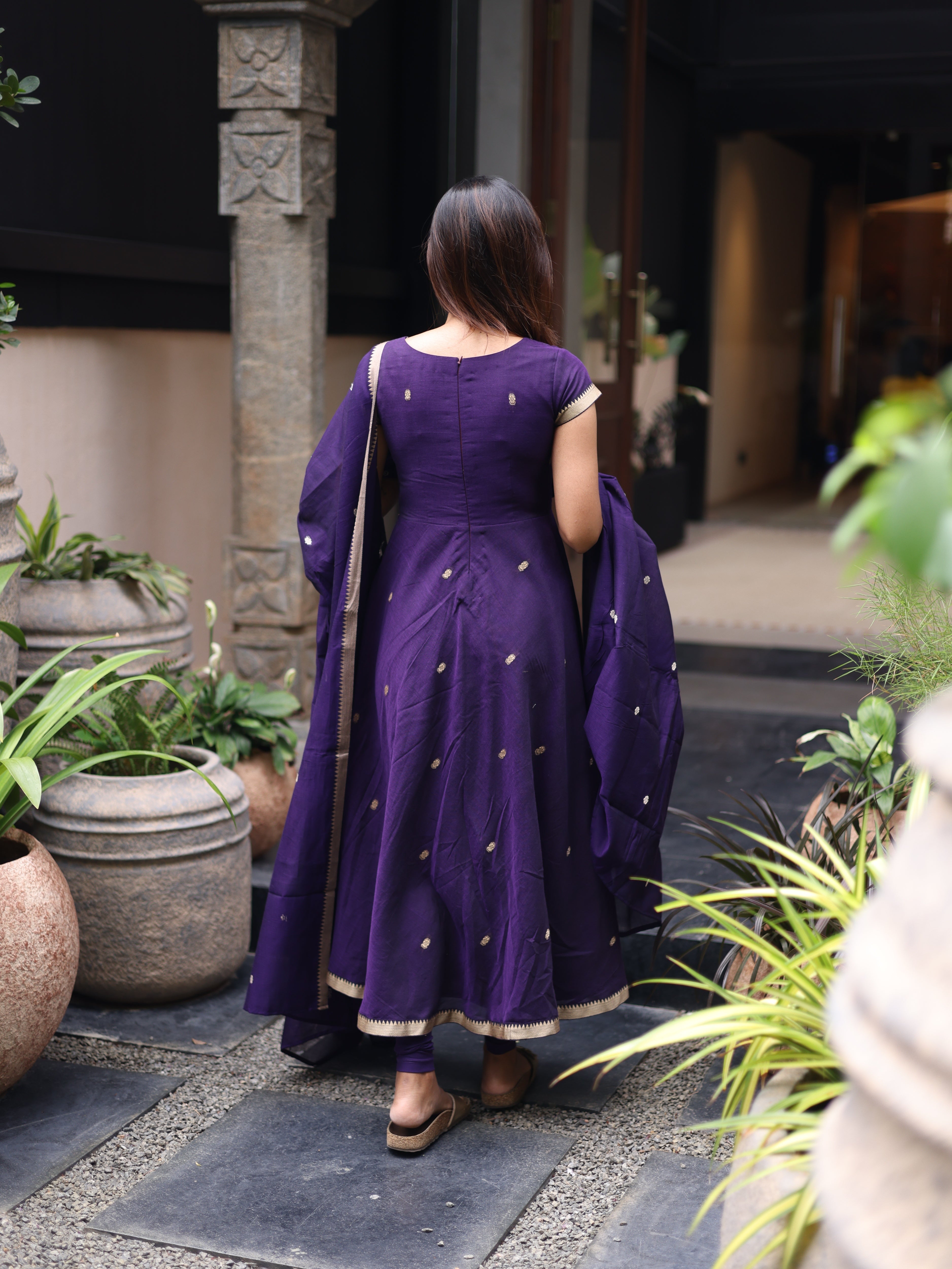Purple Malar Narayanpet Anarkali Top & Dupatta