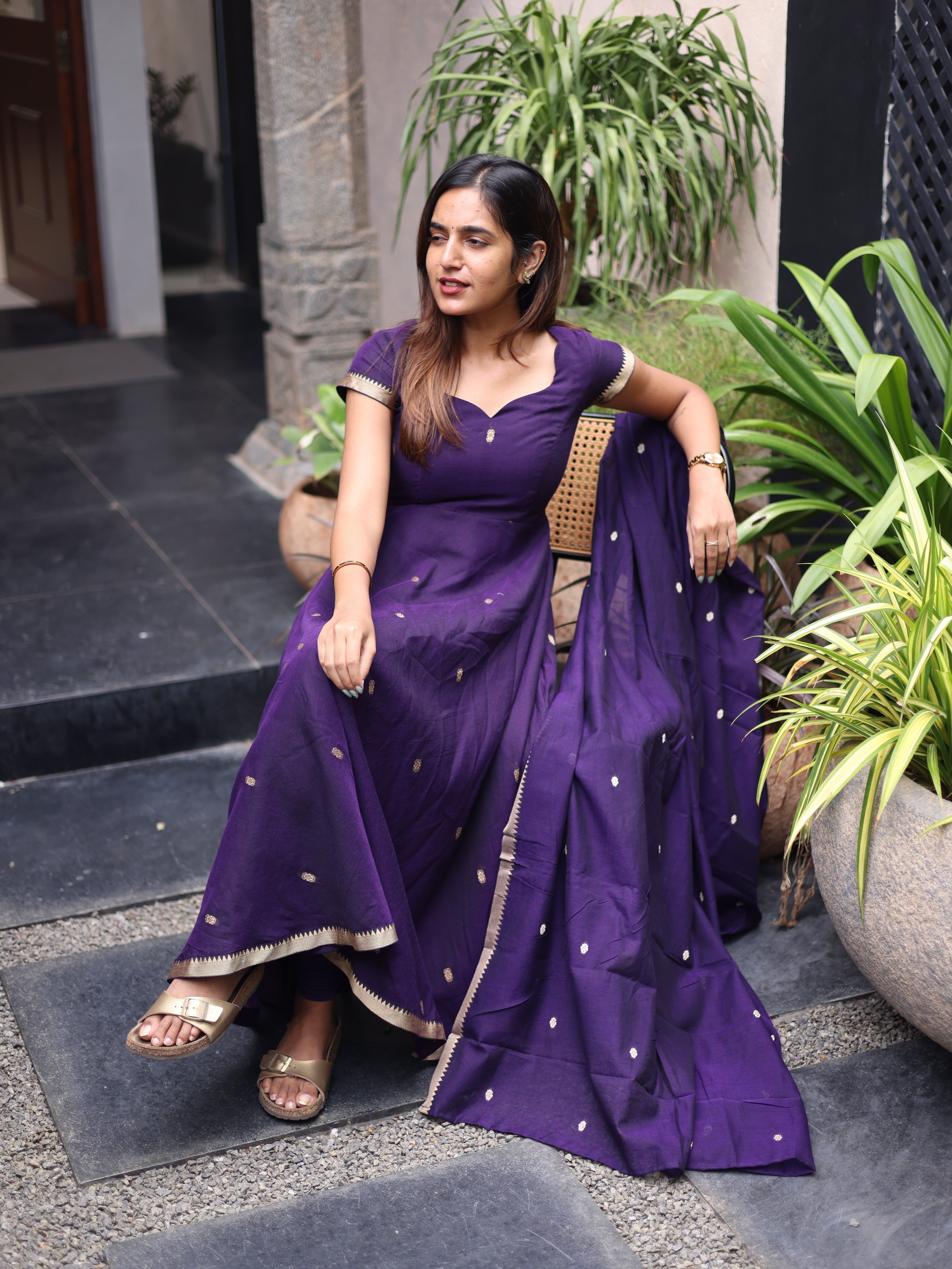 Purple Malar Narayanpet Anarkali Top & Dupatta