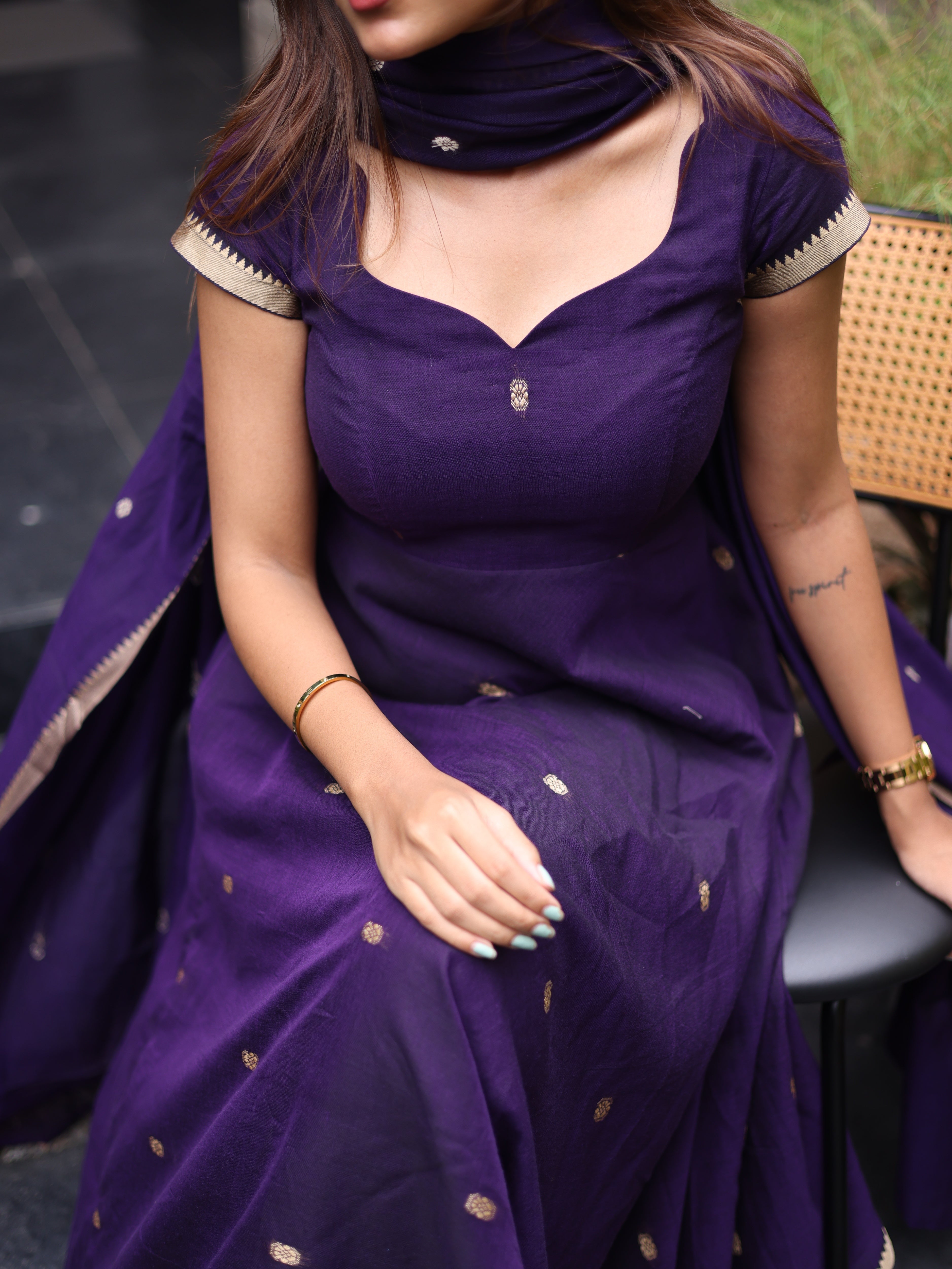 Purple Malar Narayanpet Anarkali Top & Dupatta