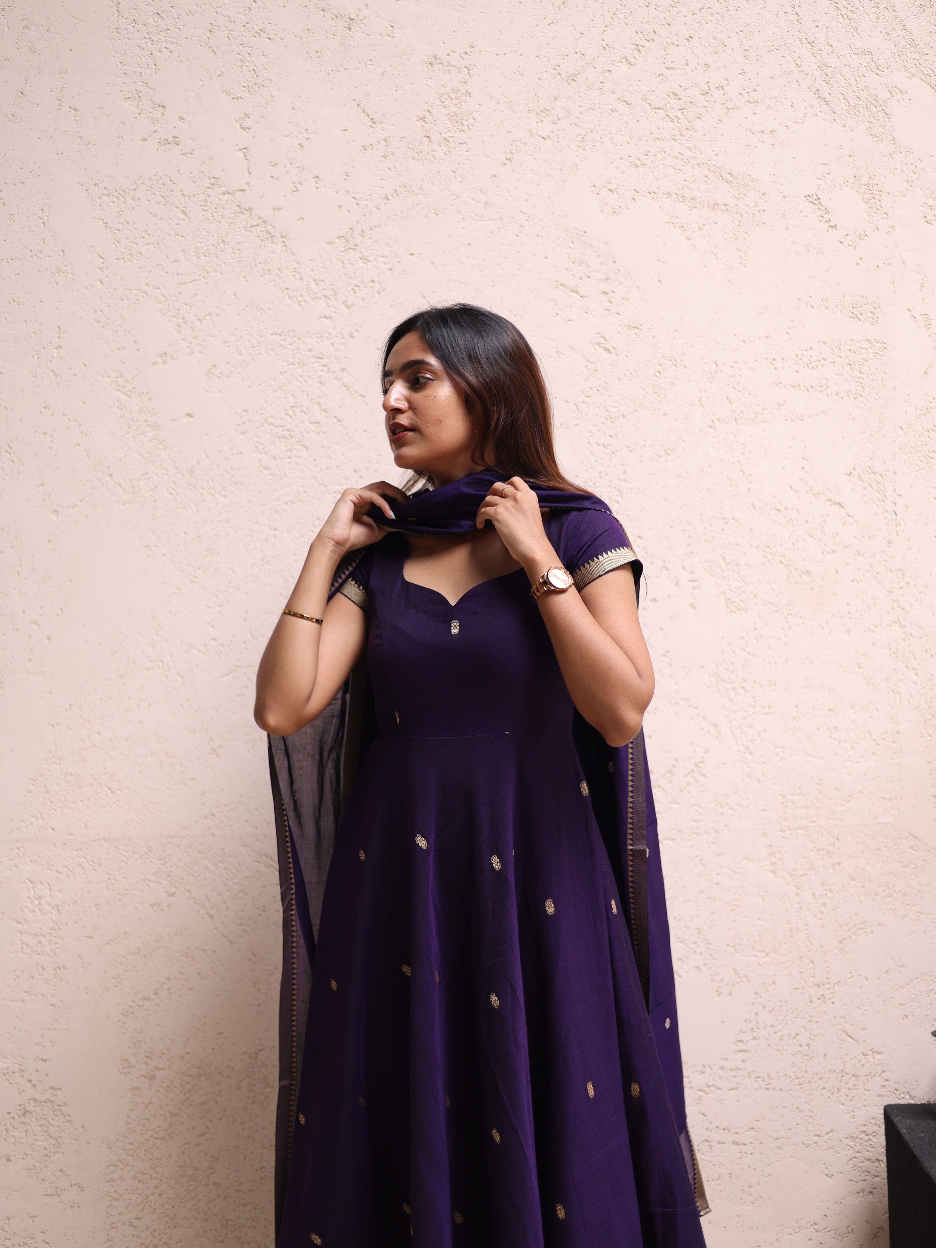 Purple Malar Narayanpet Anarkali Top & Dupatta