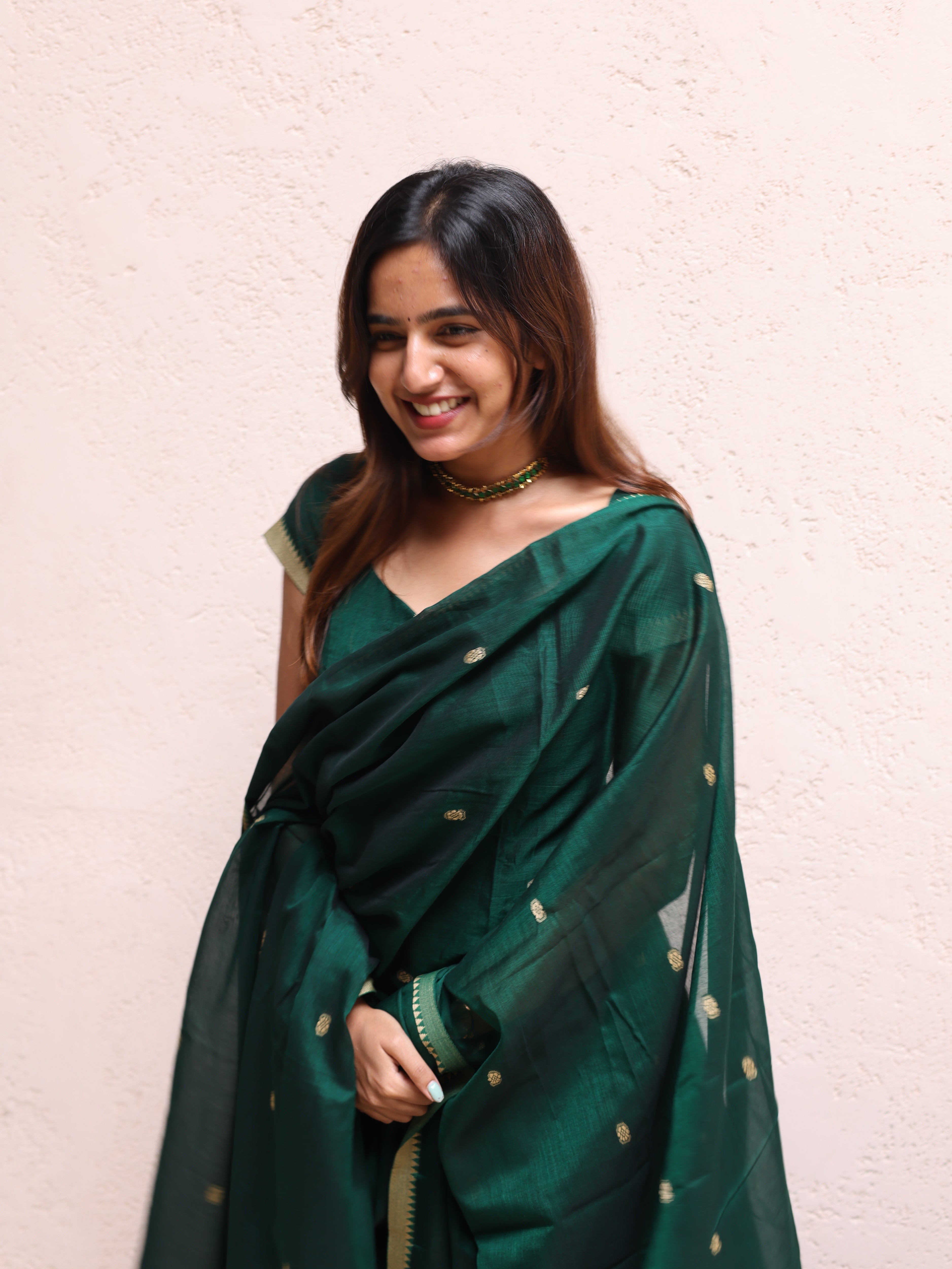 Green Malar Narayanpet Anarkali Top & Dupatta