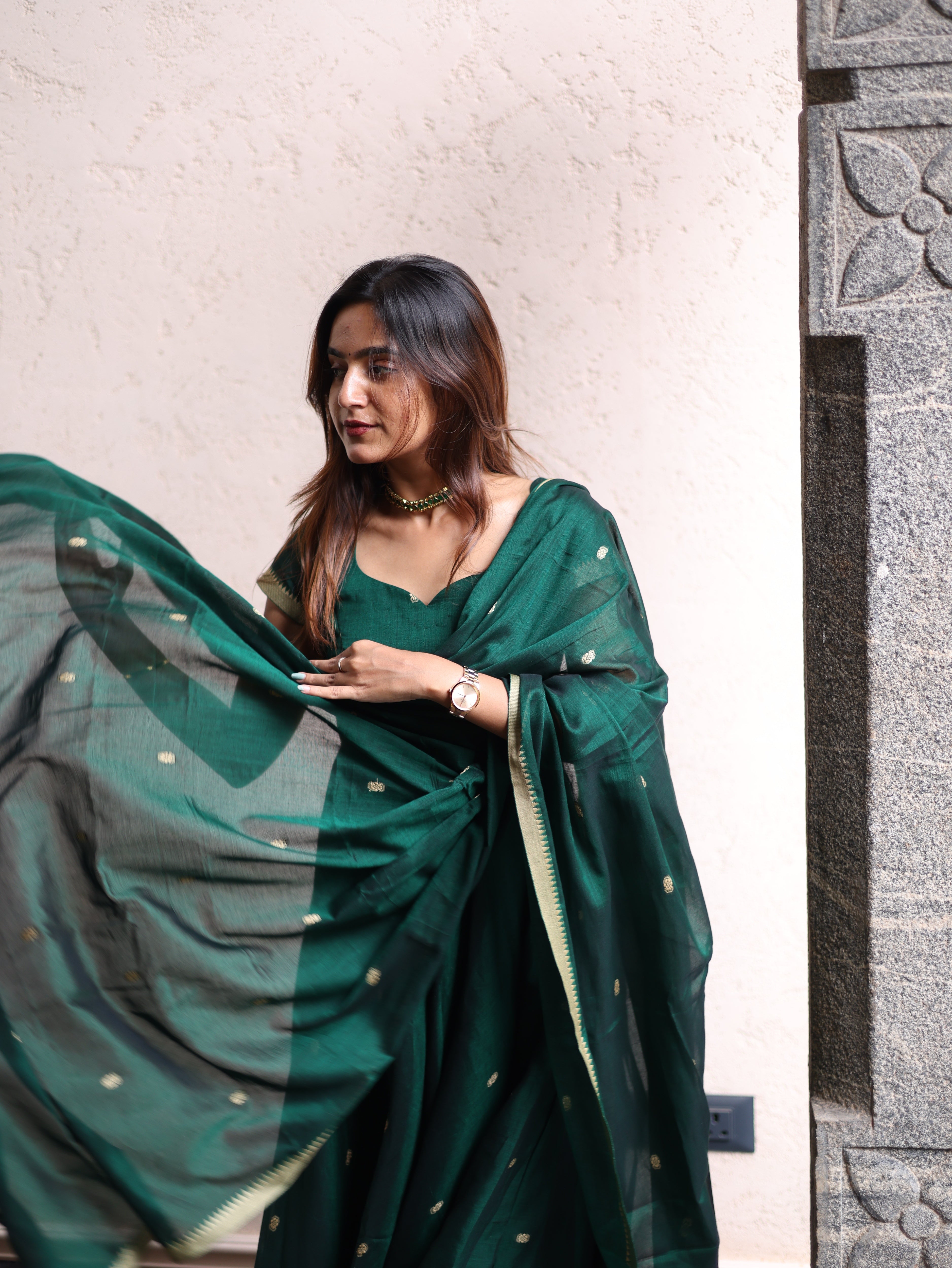 Green Malar Narayanpet Anarkali Top & Dupatta