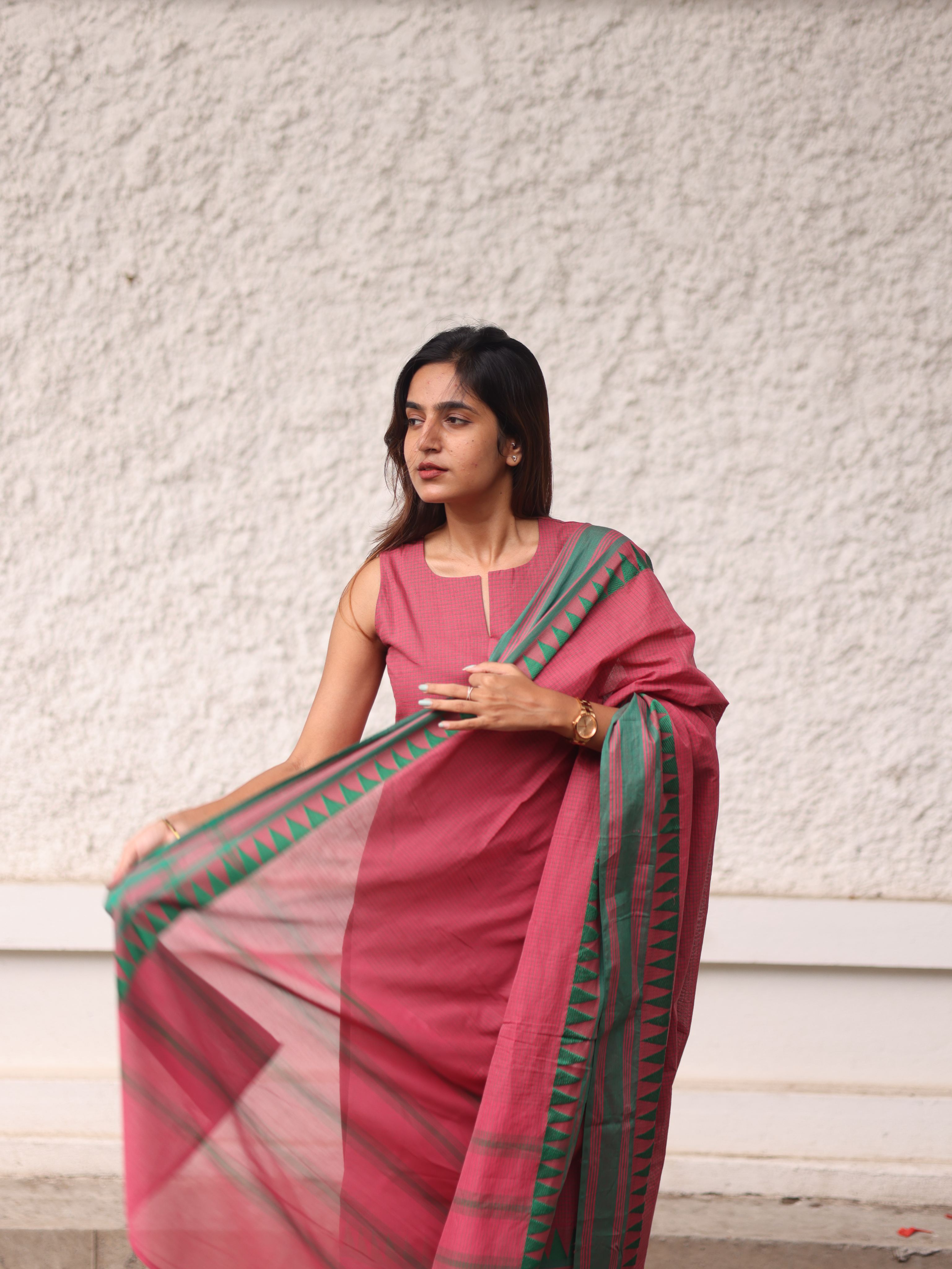 Pink checks kanchi cotton top and dupatta