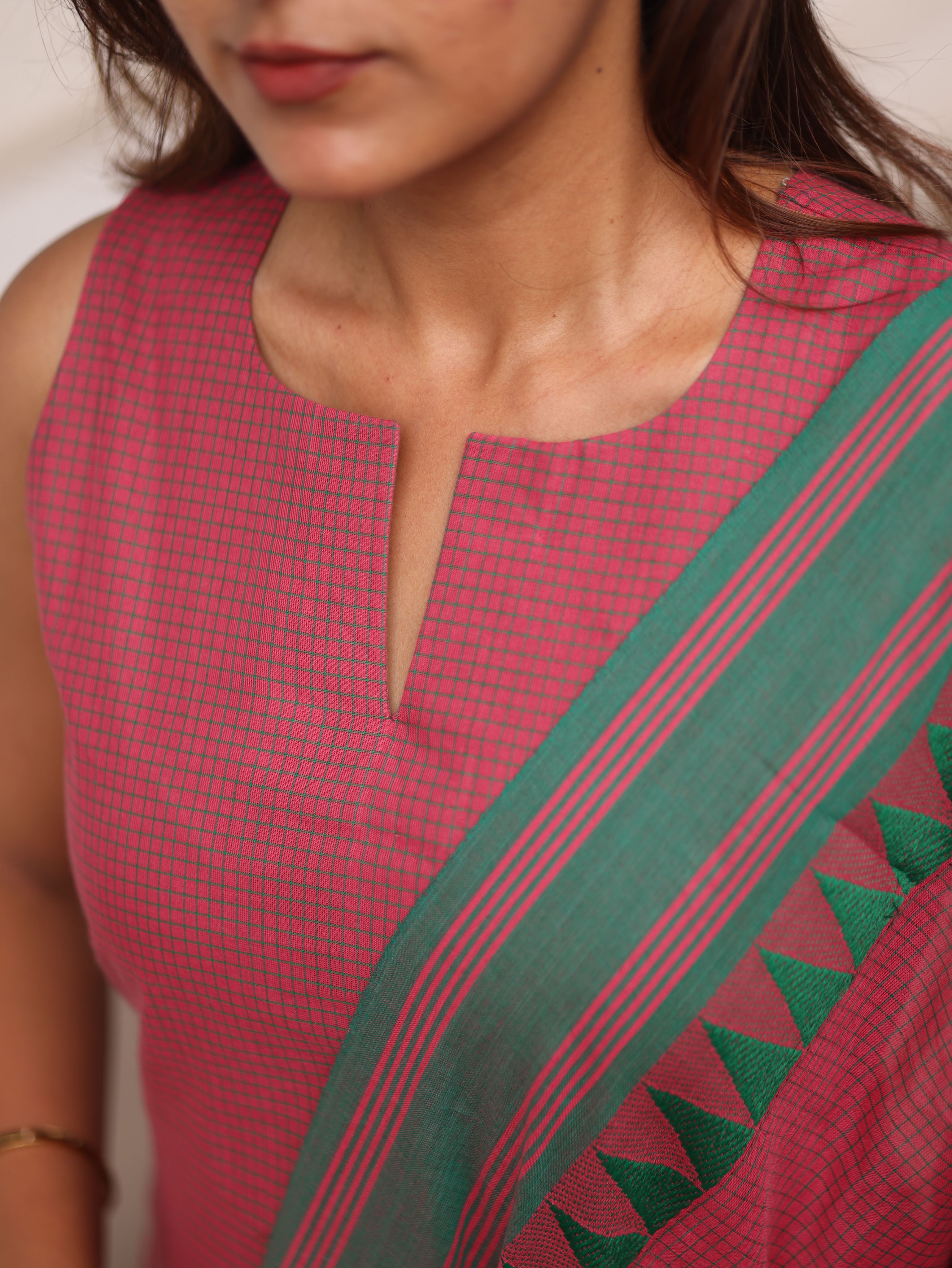 Pink checks kanchi cotton top and dupatta