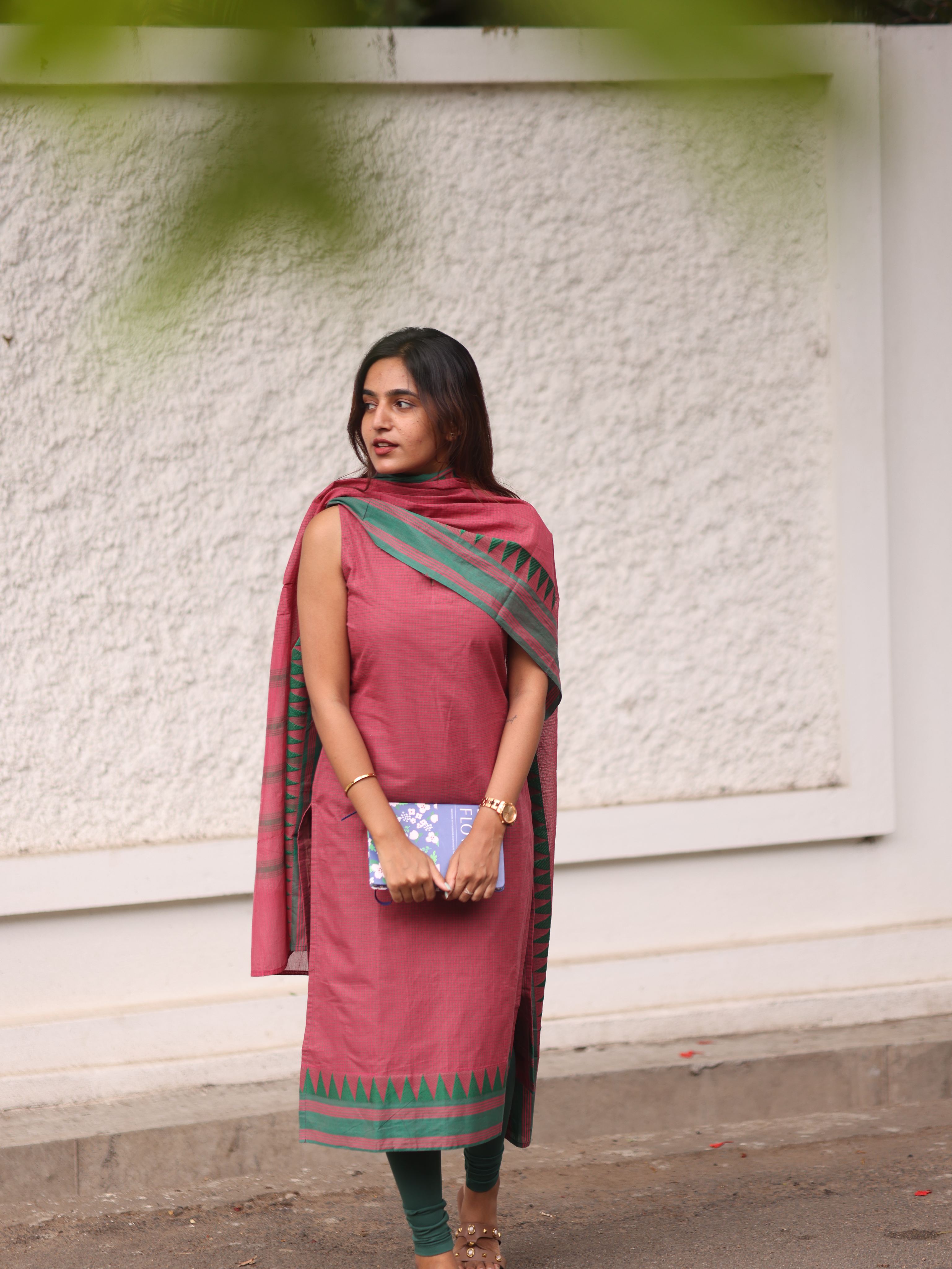 Pink checks kanchi cotton top and dupatta