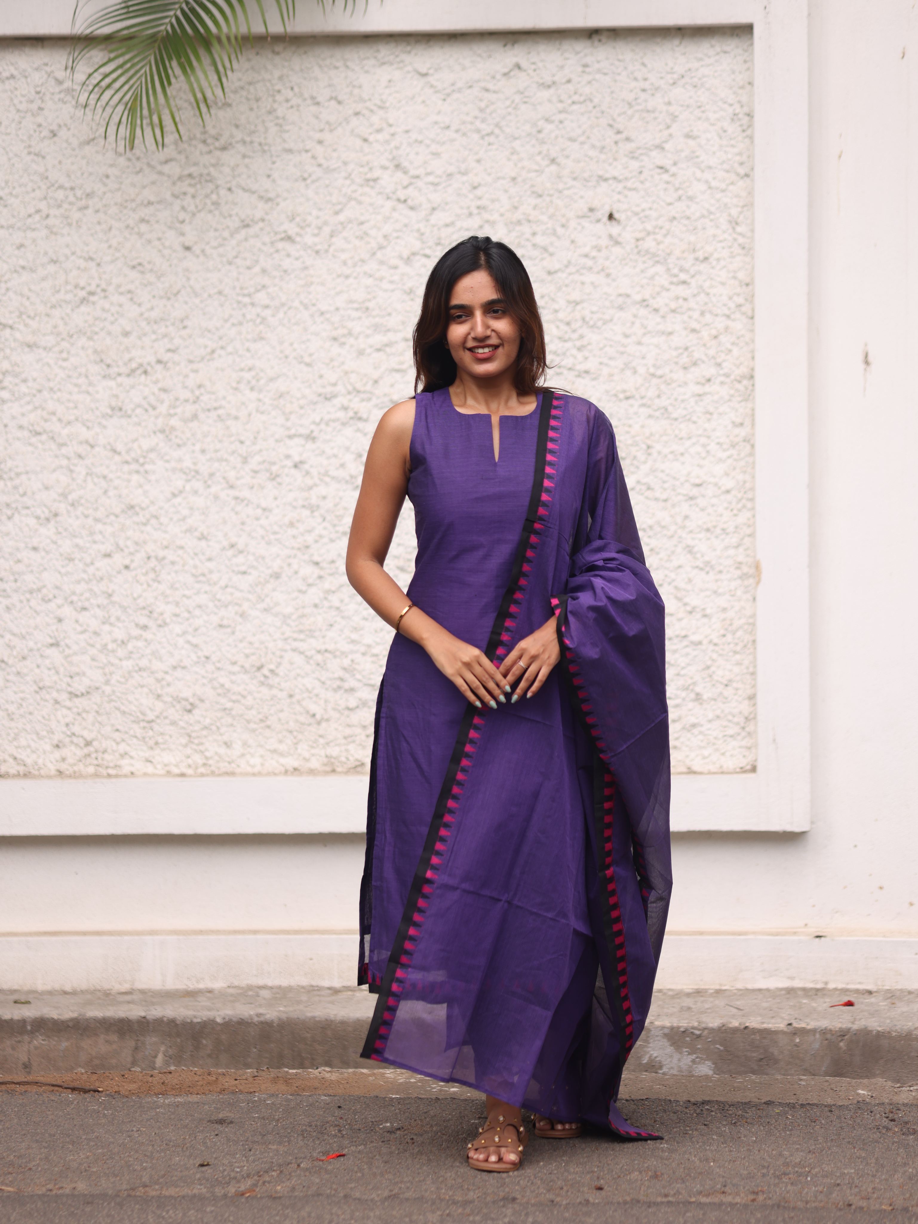 Violet kanchi cotton top and dupatta