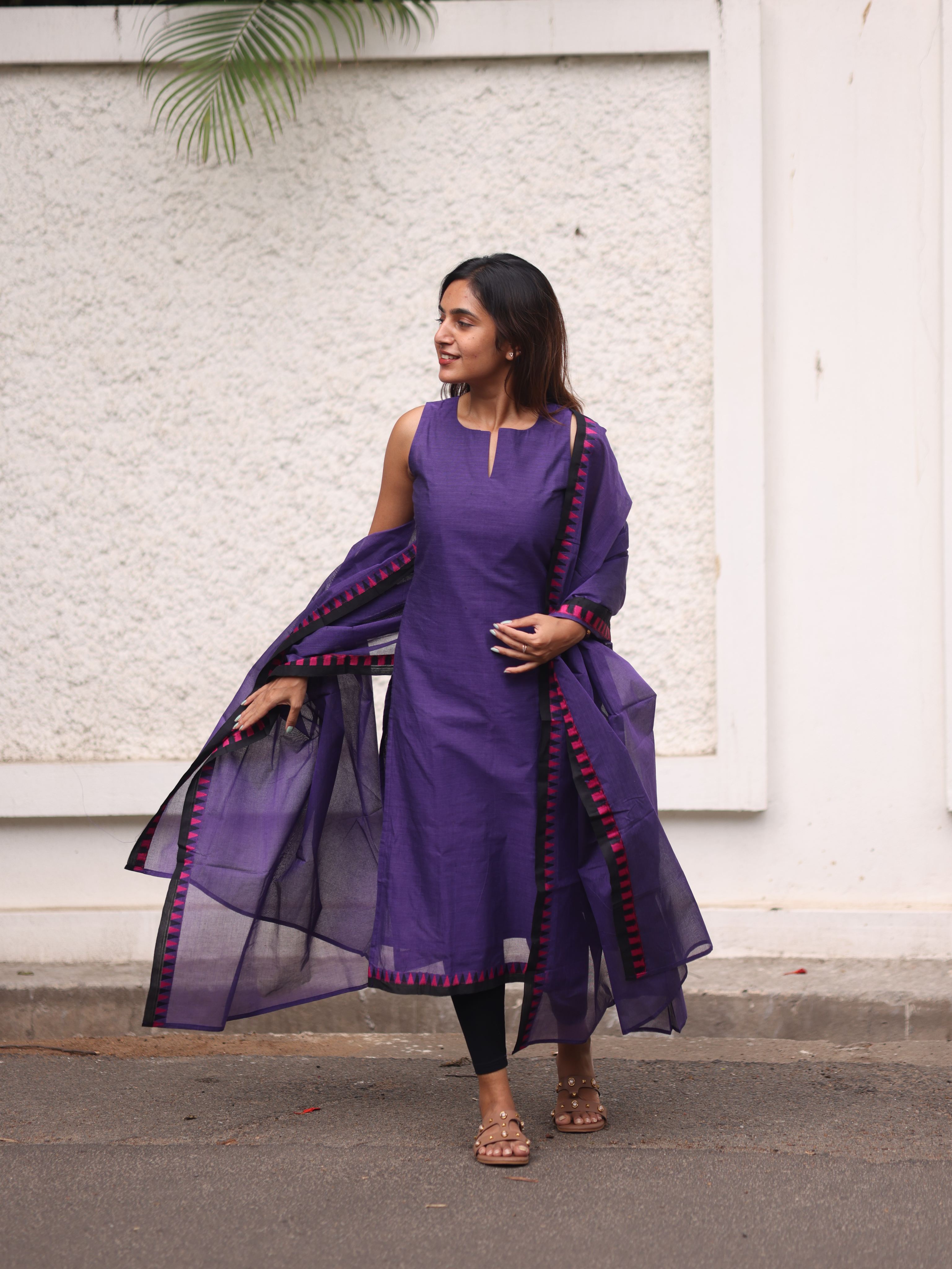 Violet kanchi cotton top and dupatta