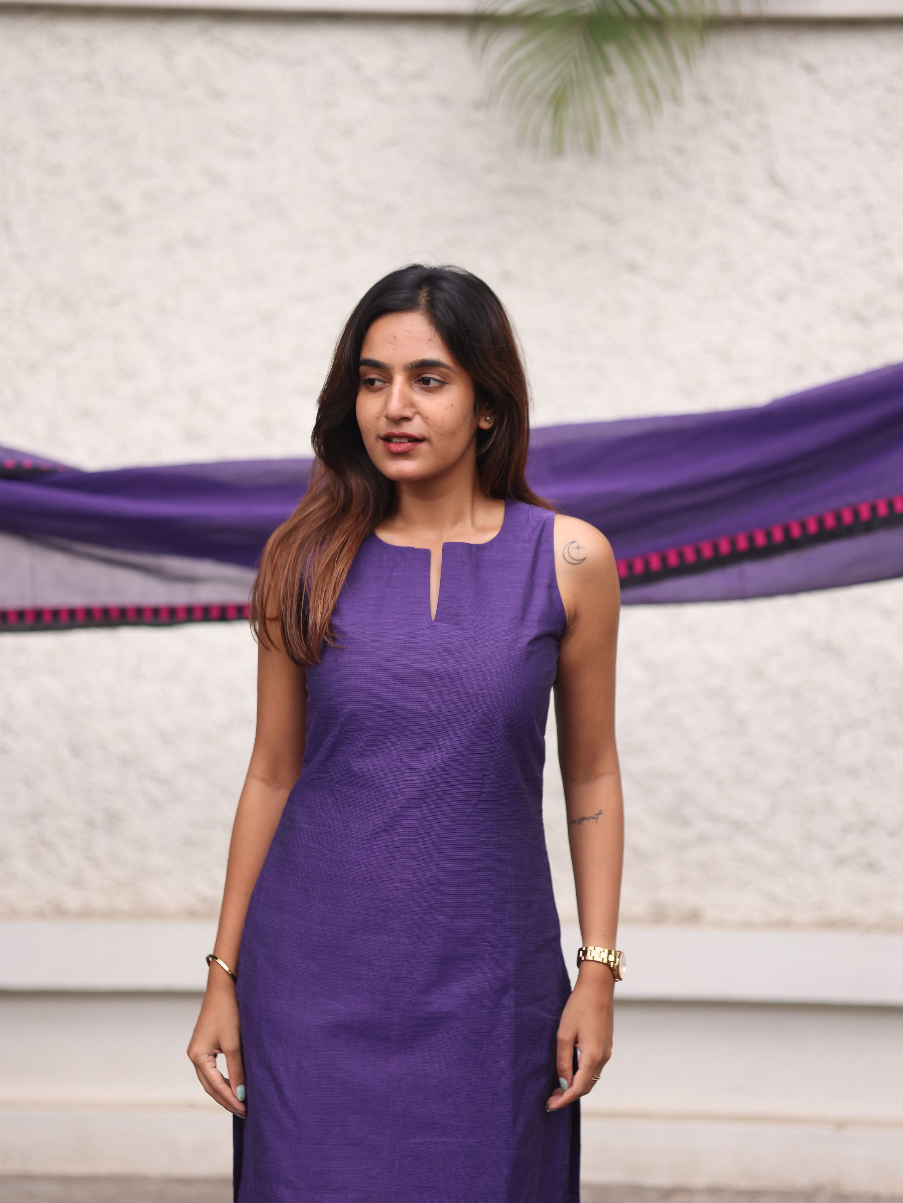 Violet kanchi cotton top and dupatta