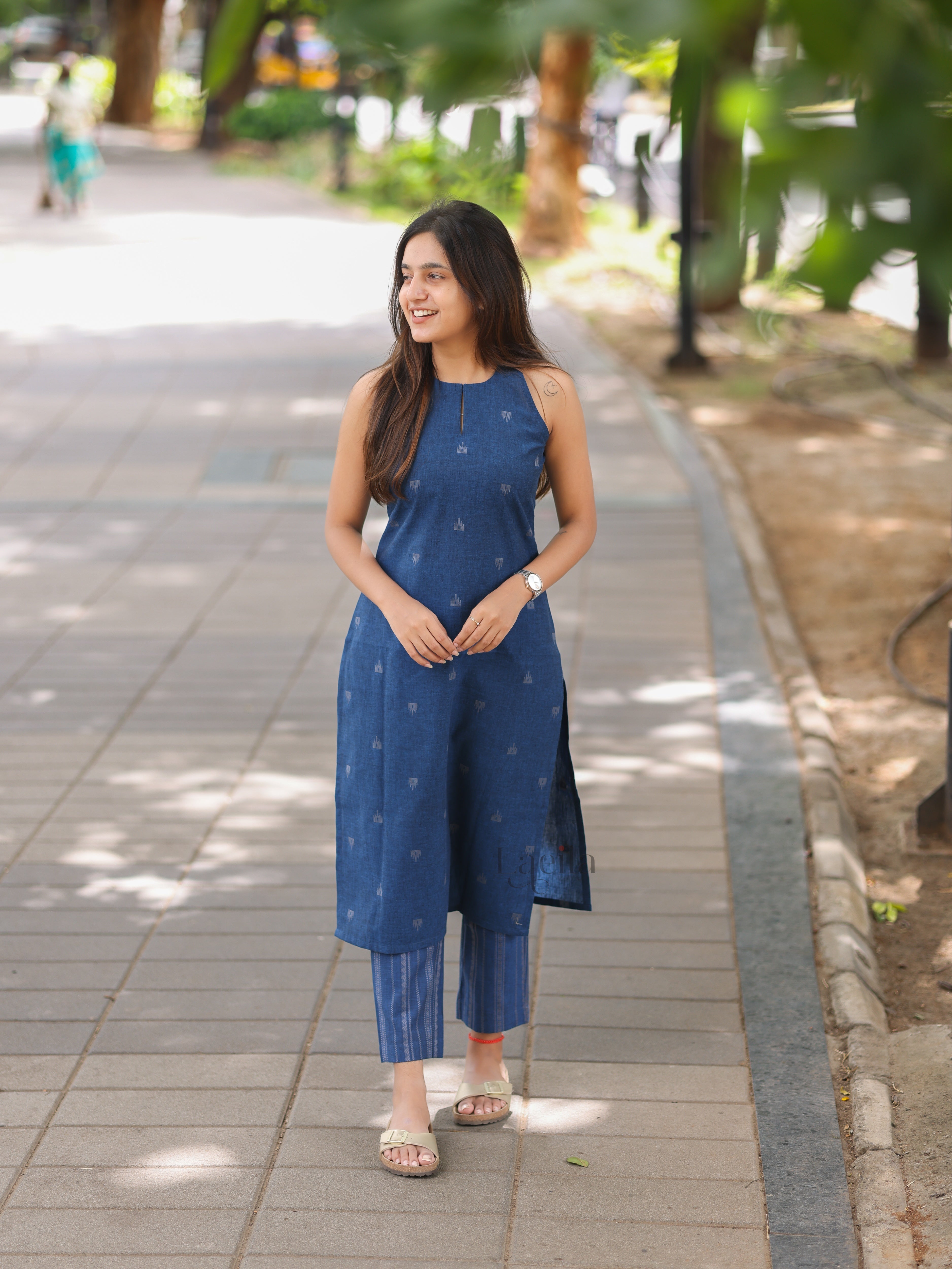 Blue Cotton Top & Bottom Set