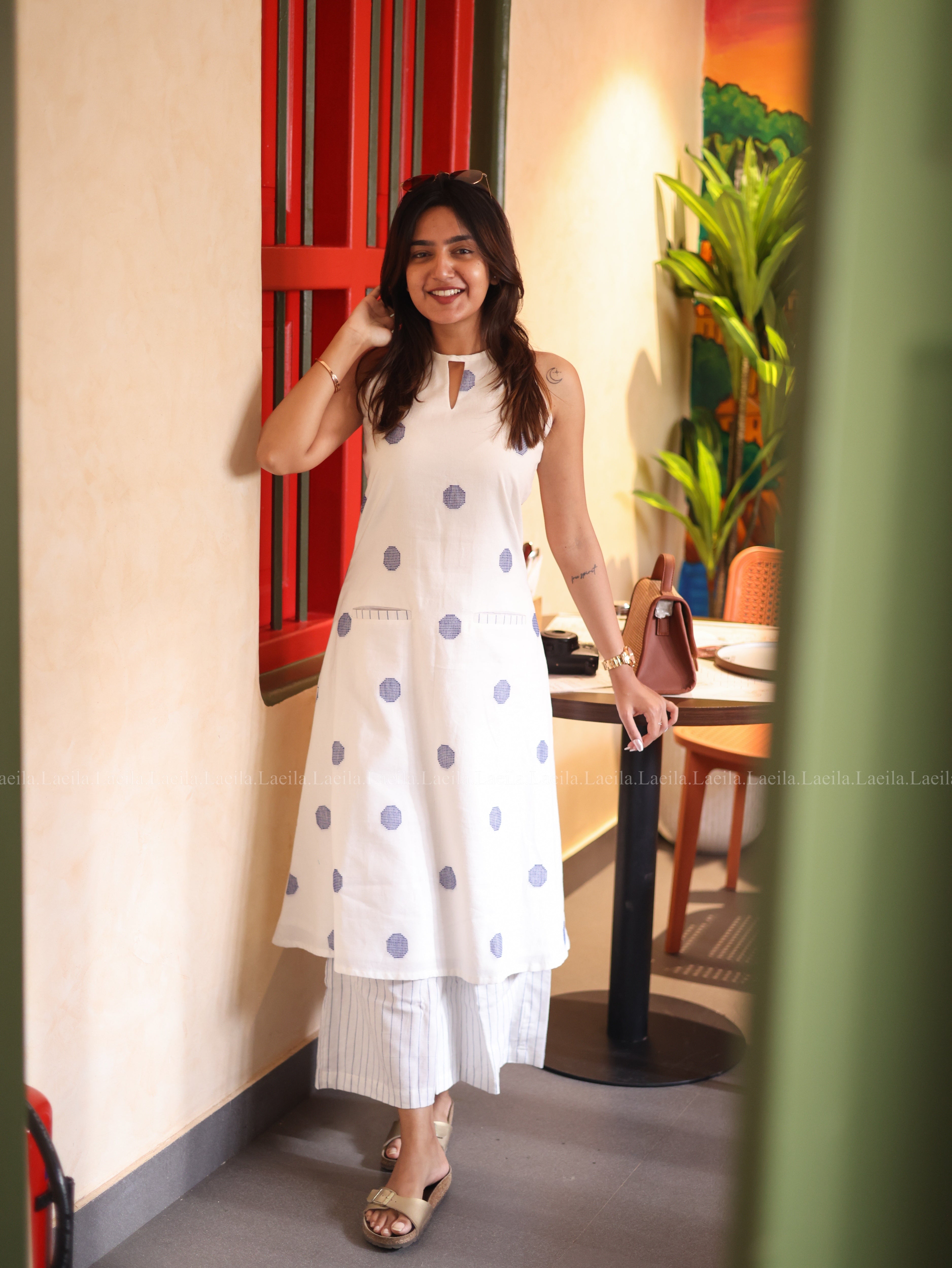 White Polka Handloom Meera Set