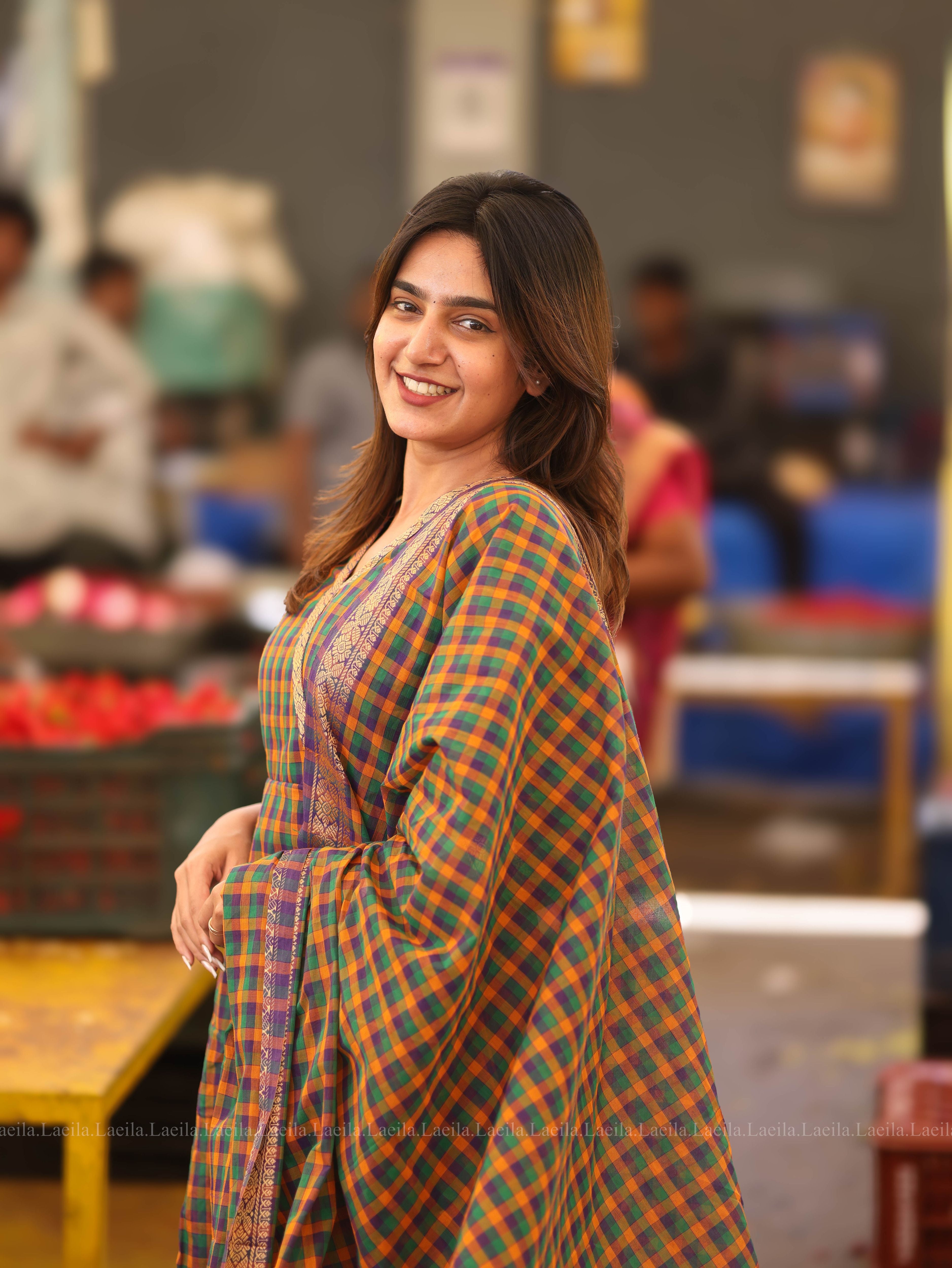 Madras Checks Anarkali Two Piece Set