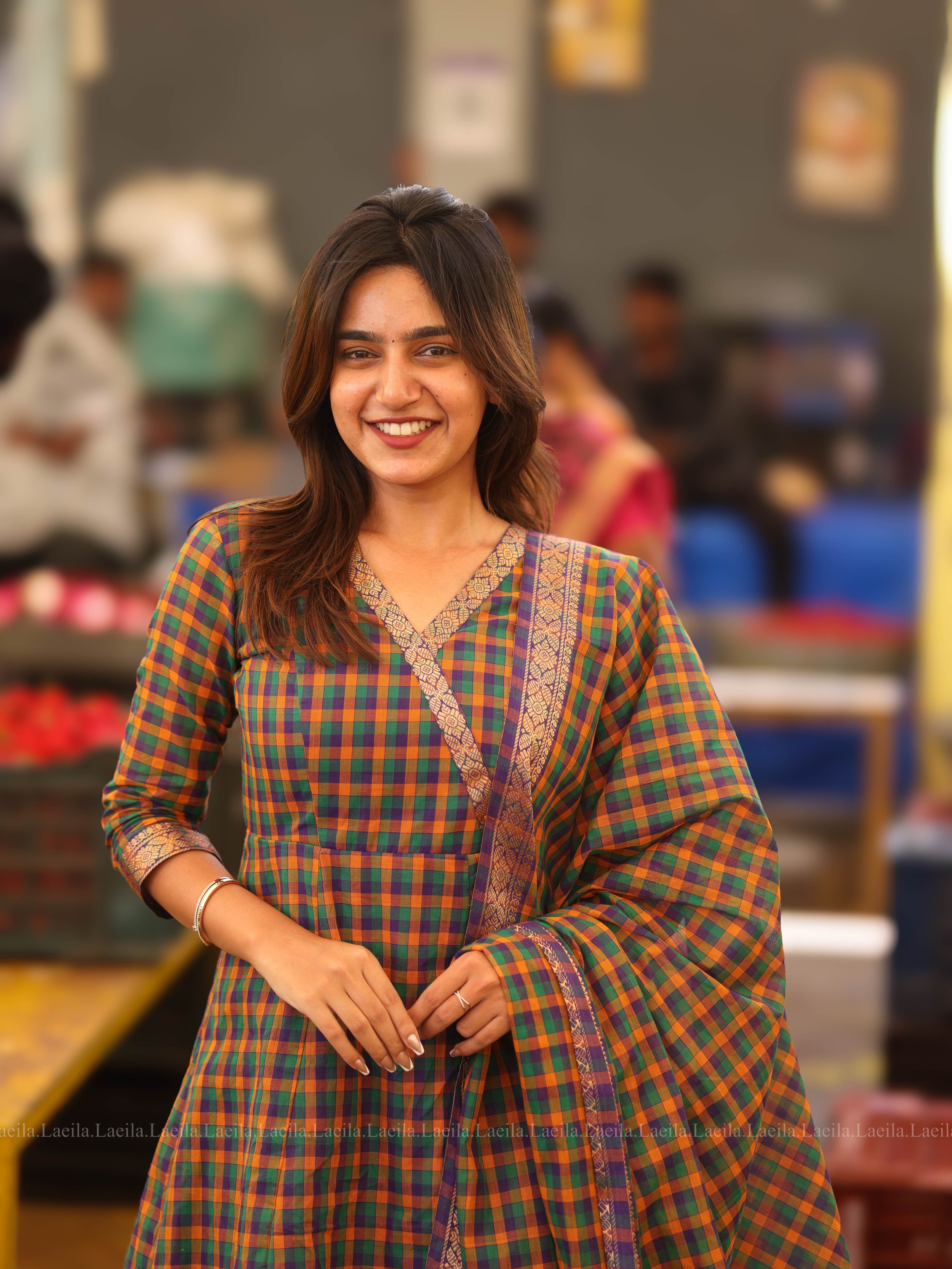 Madras Checks Anarkali Two Piece Set