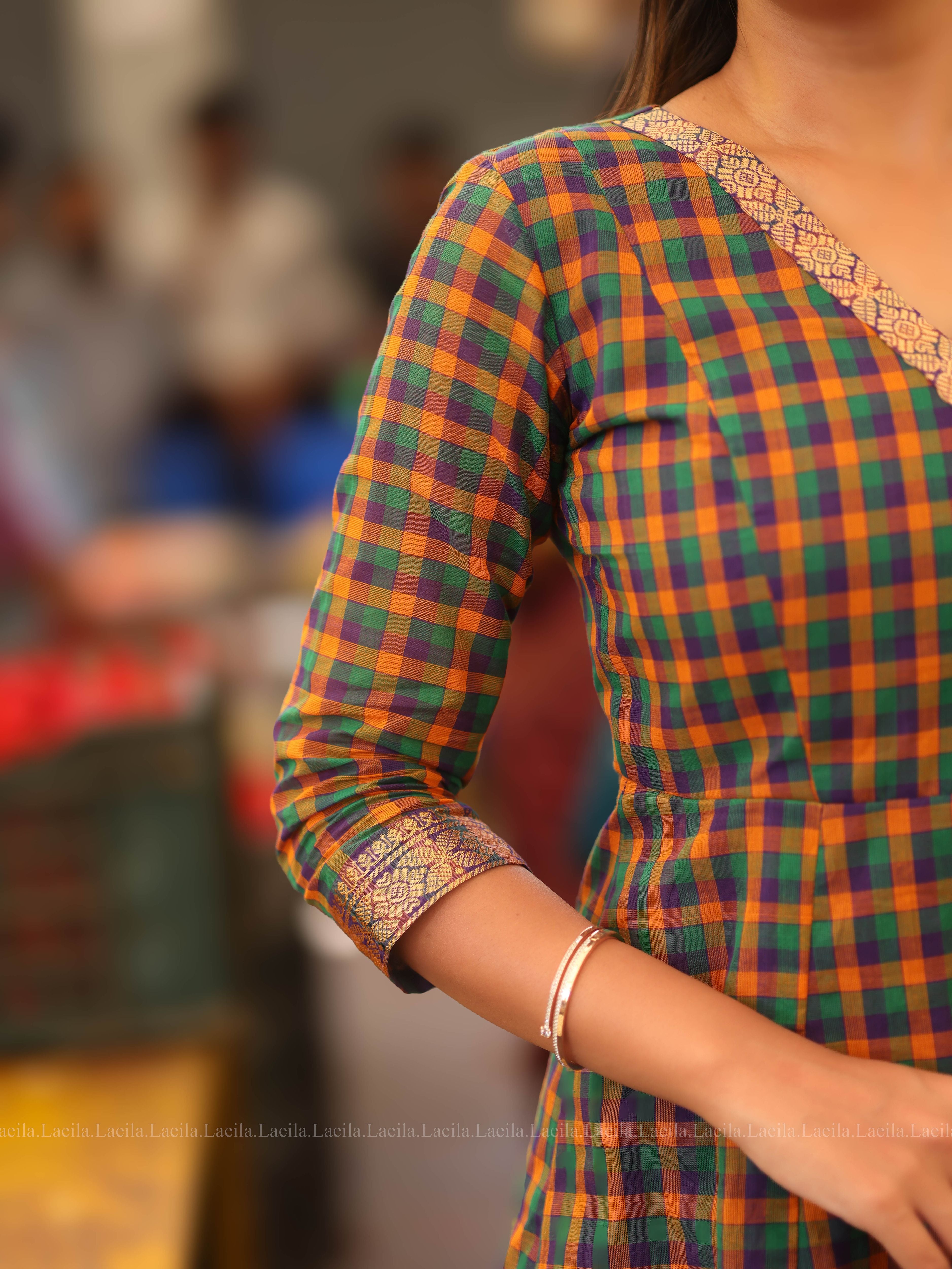 Madras Checks Anarkali Two Piece Set