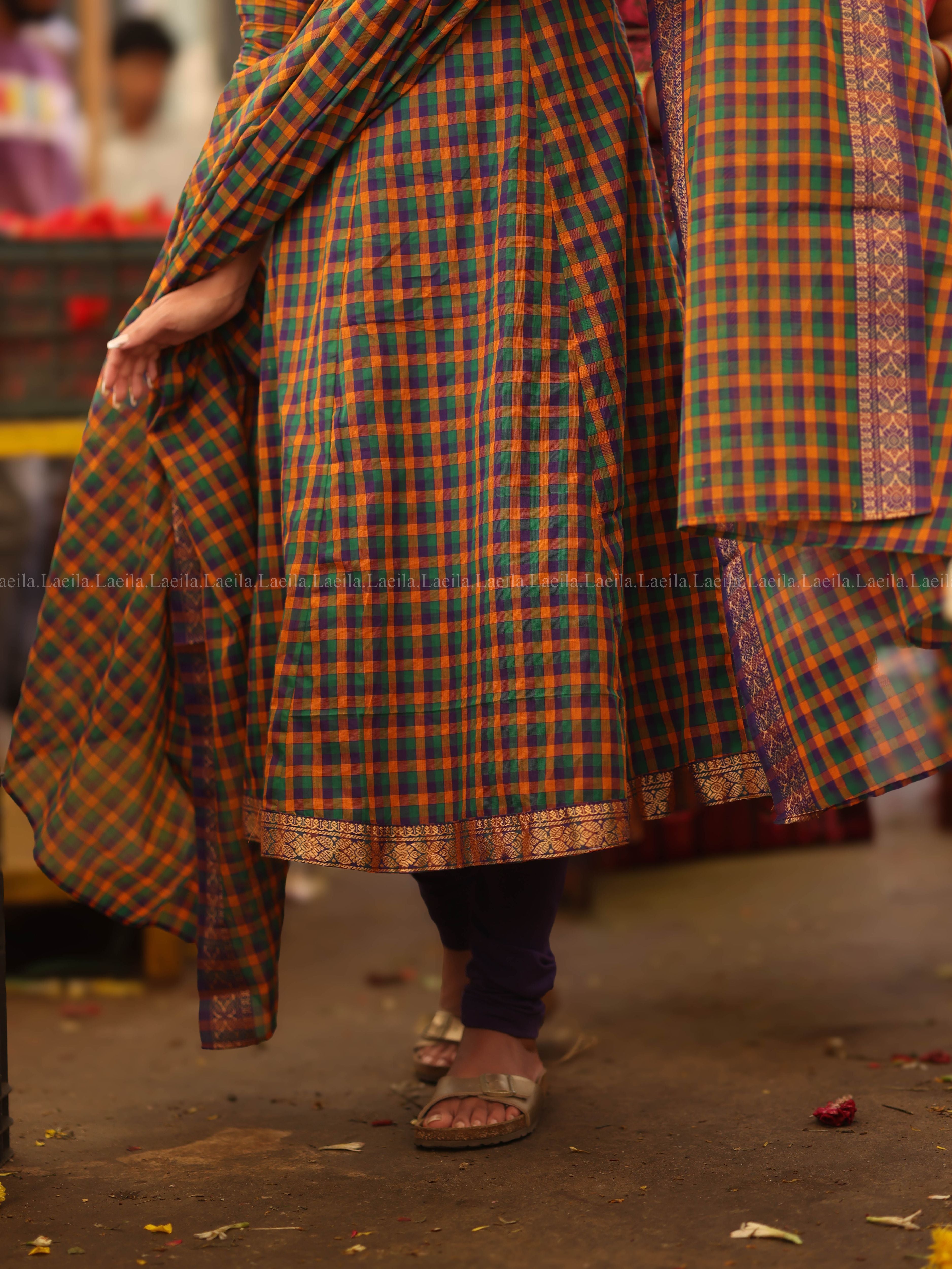 Madras Checks Anarkali Two Piece Set