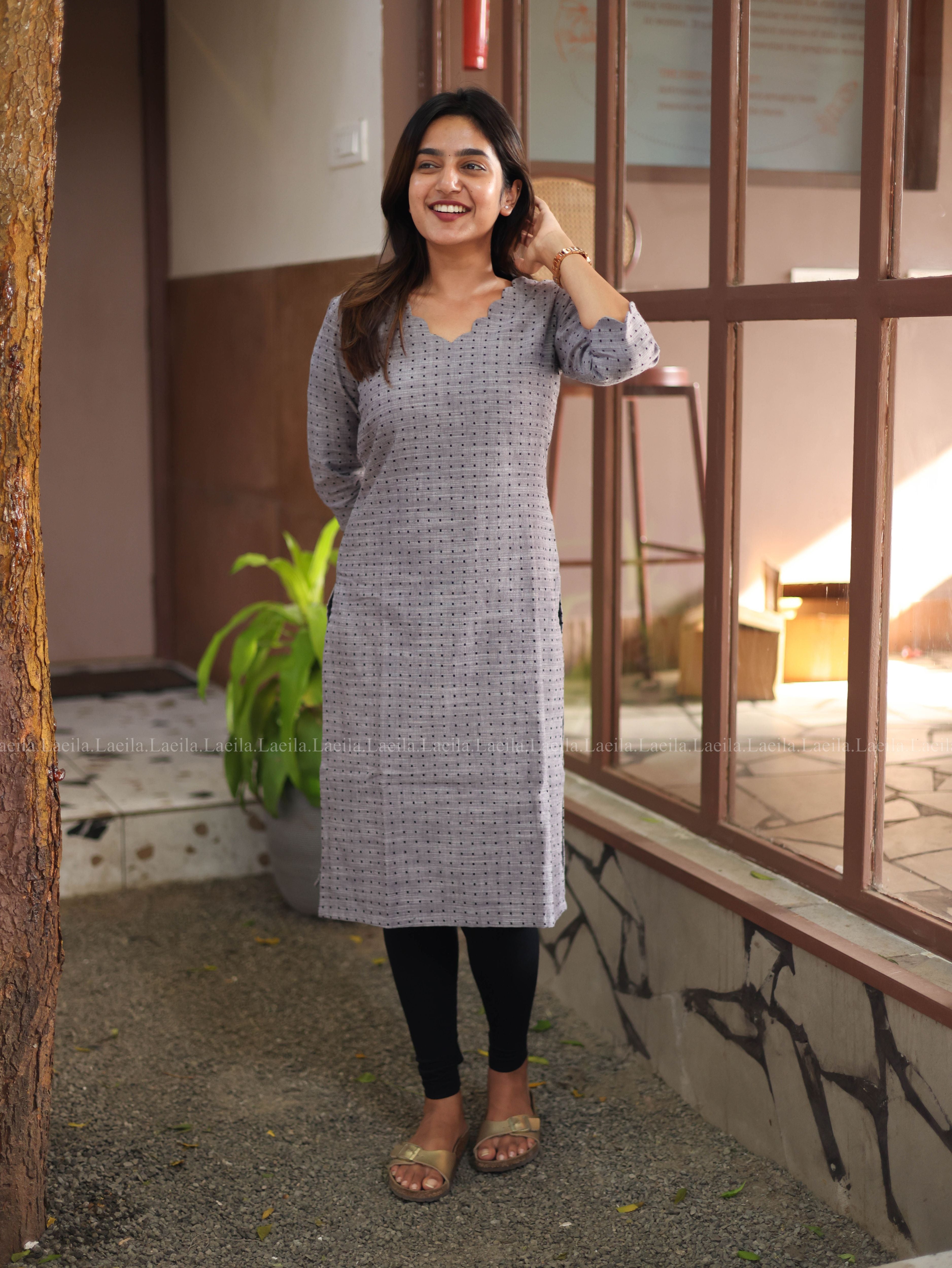 Grey Dots Handloom Cotton Top