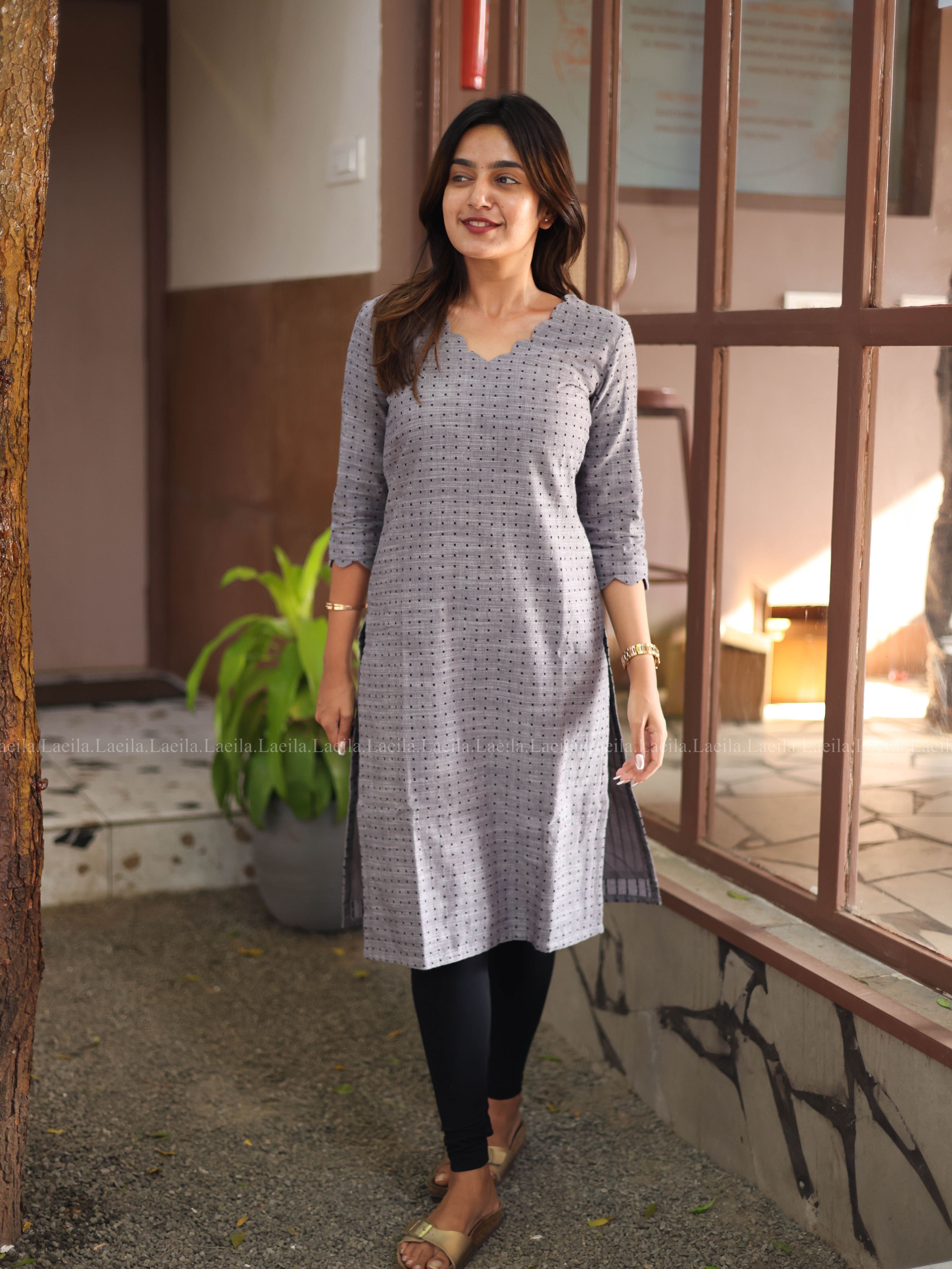 Grey Dots Handloom Cotton Top