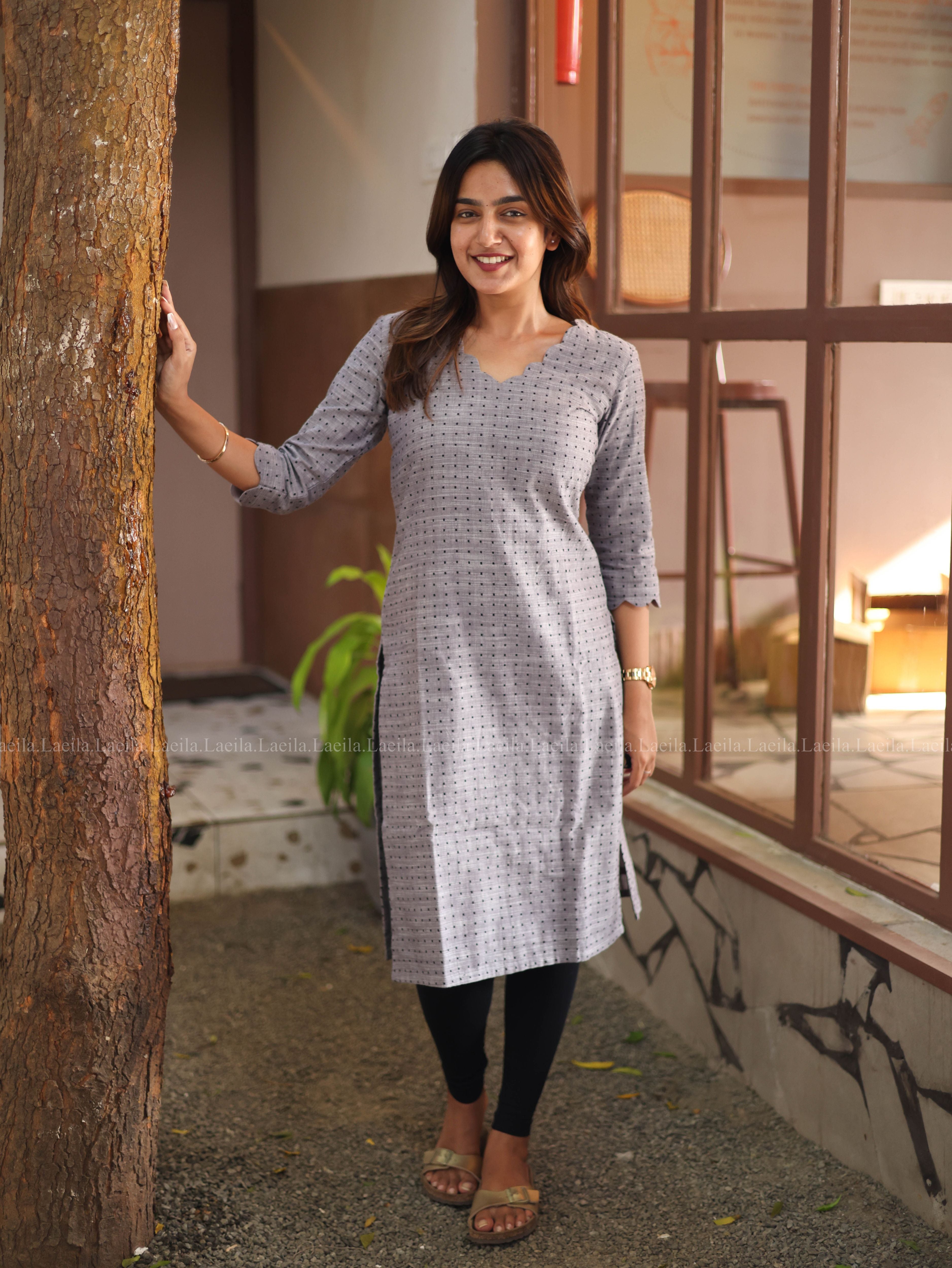 Grey Dots Handloom Cotton Top