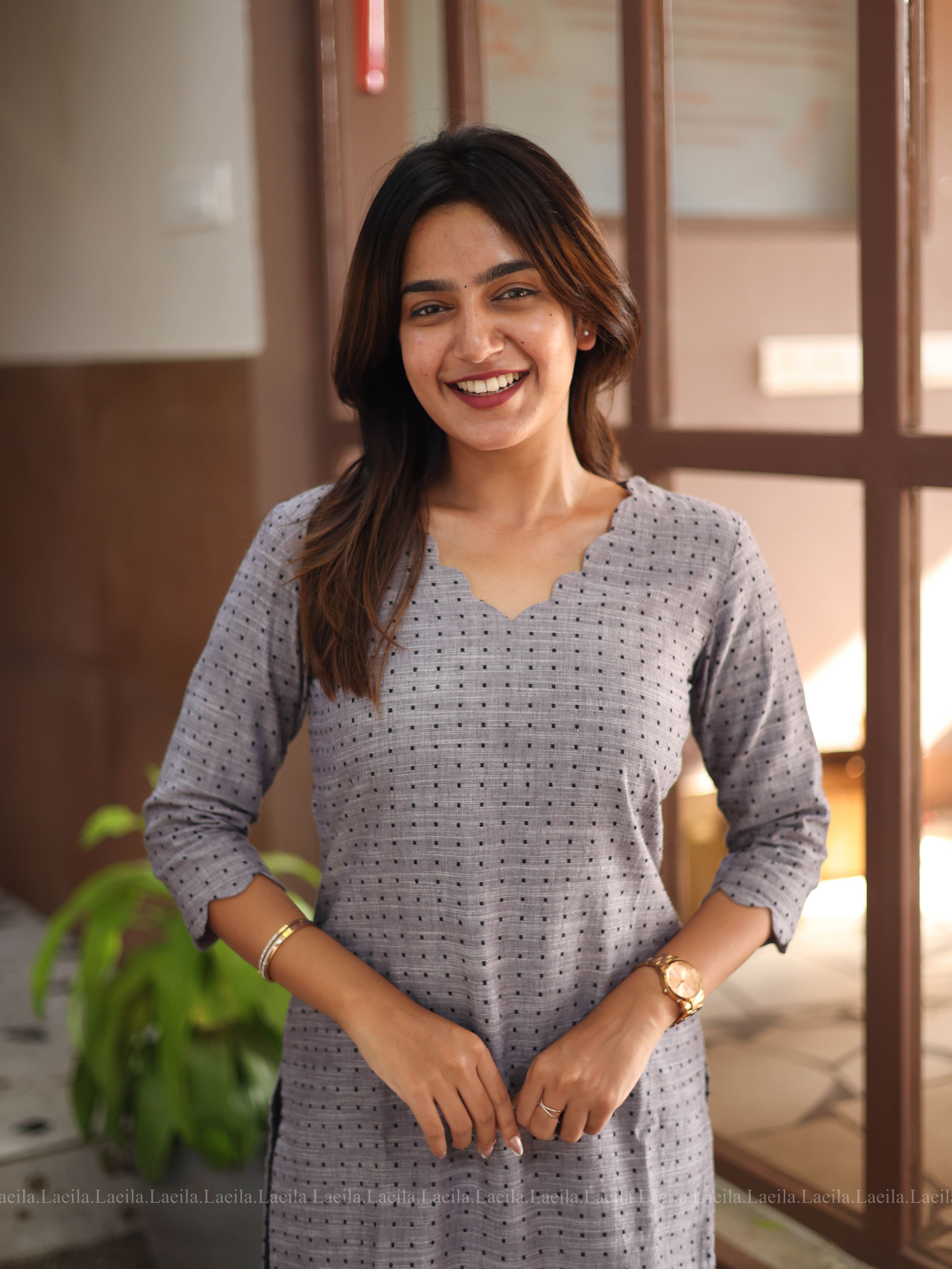 Grey Dots Handloom Cotton Top