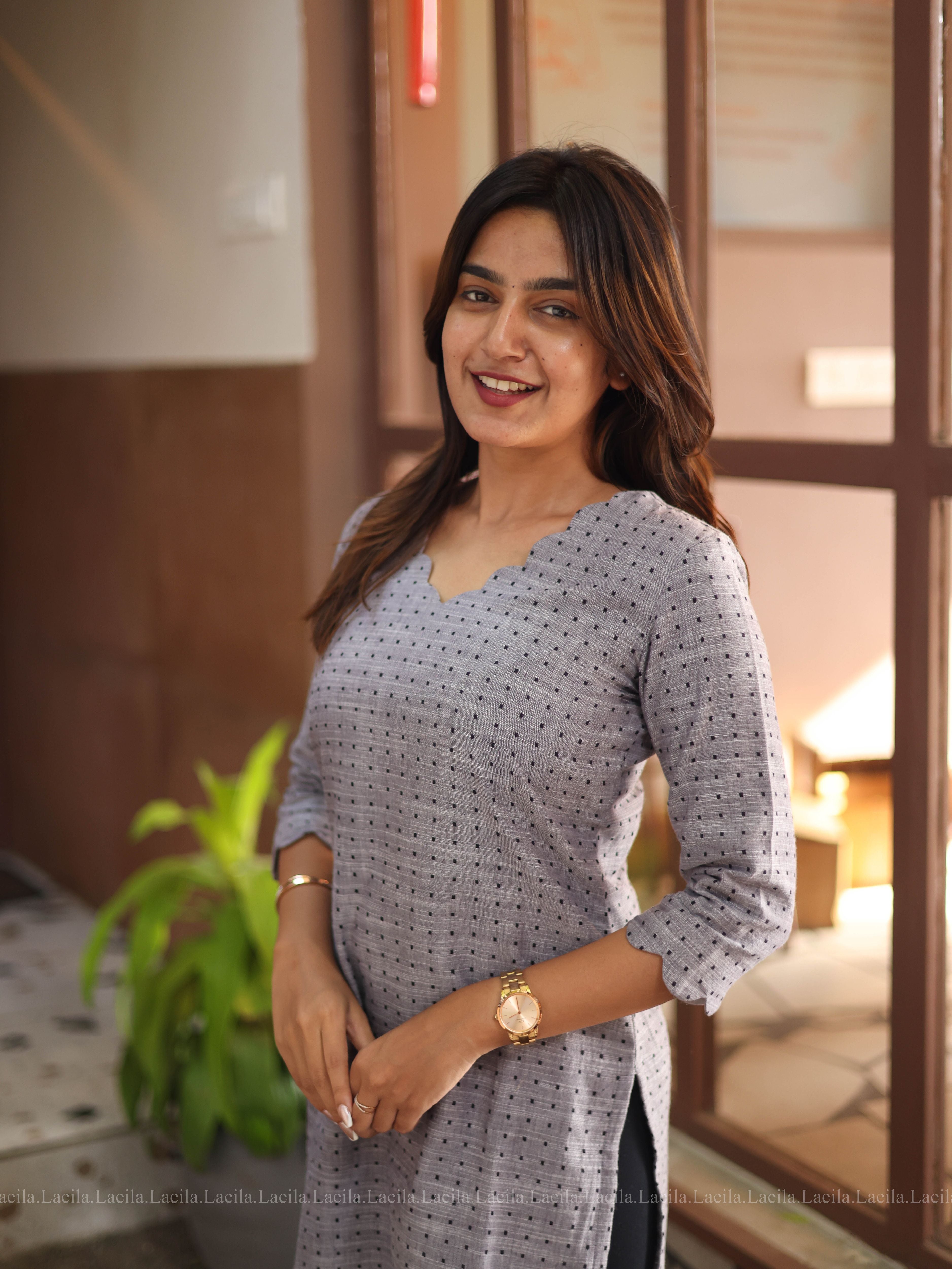 Grey Dots Handloom Cotton Top