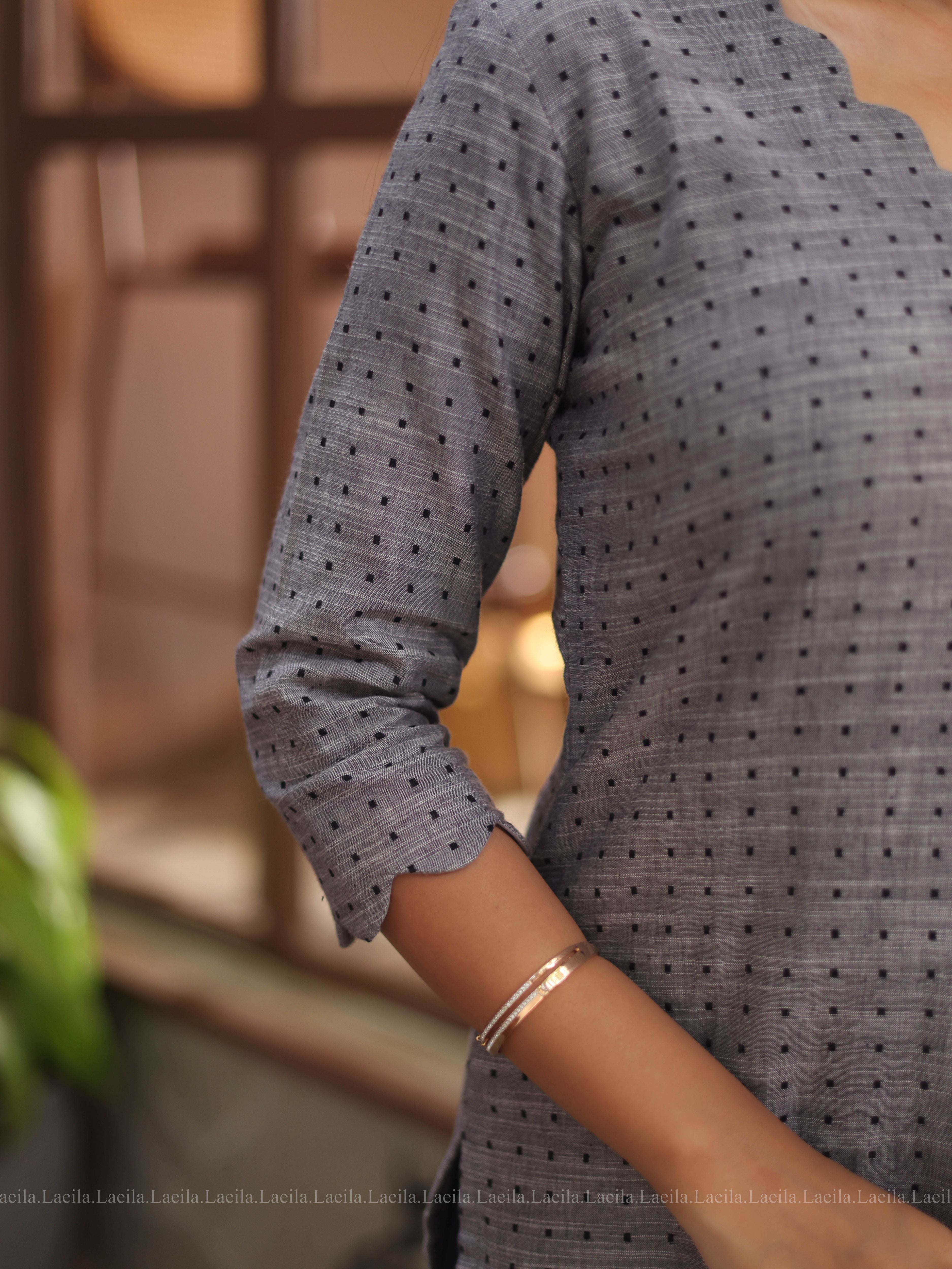 Grey Dots Handloom Cotton Top