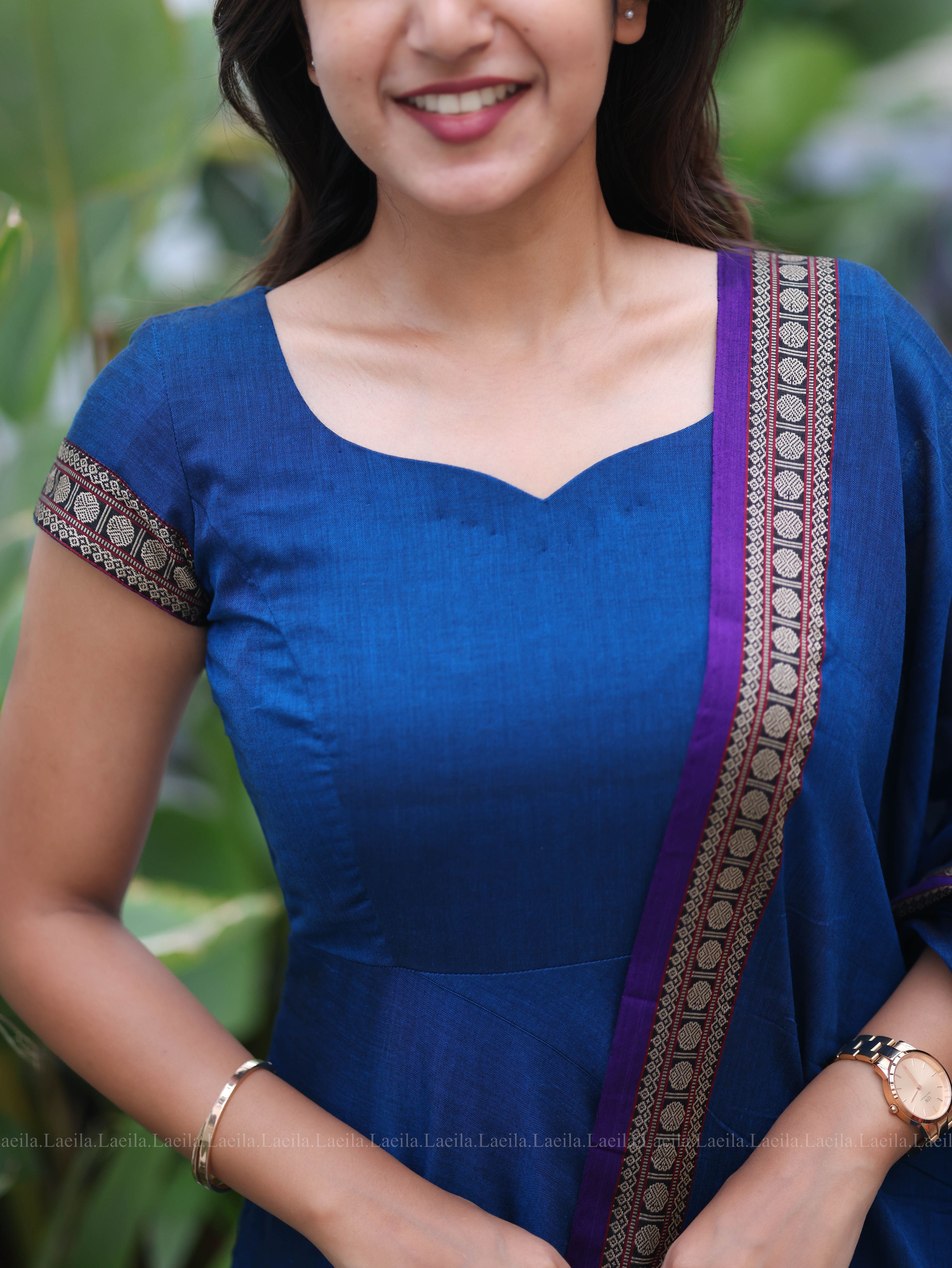 Blue Malar Narayanpet Anarkali Top & Dupatta