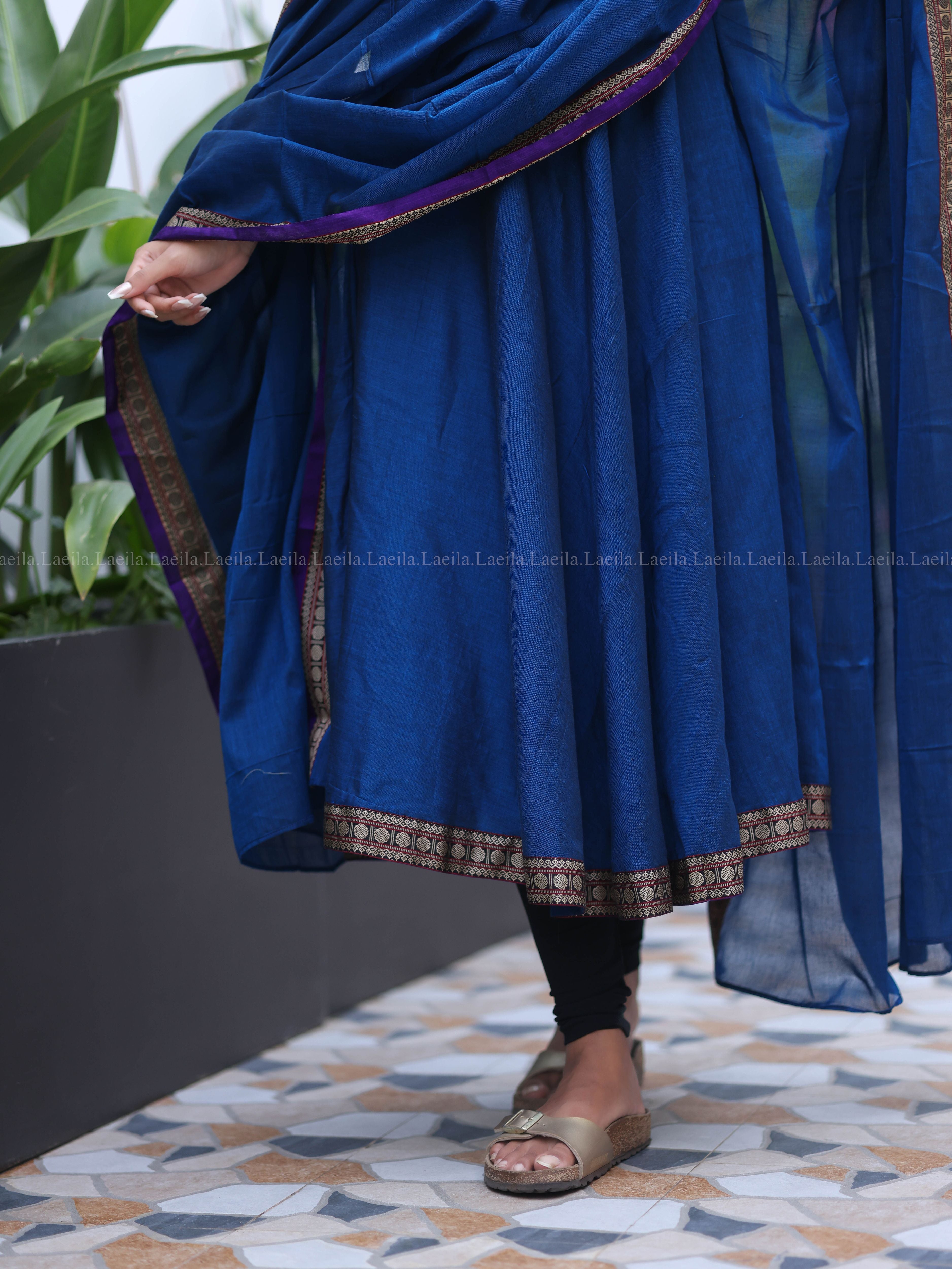 Blue Malar Narayanpet Anarkali Top & Dupatta