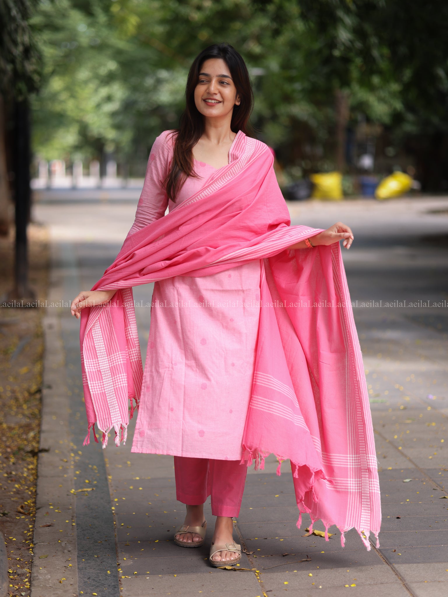 Pink cotton Kadhambari set