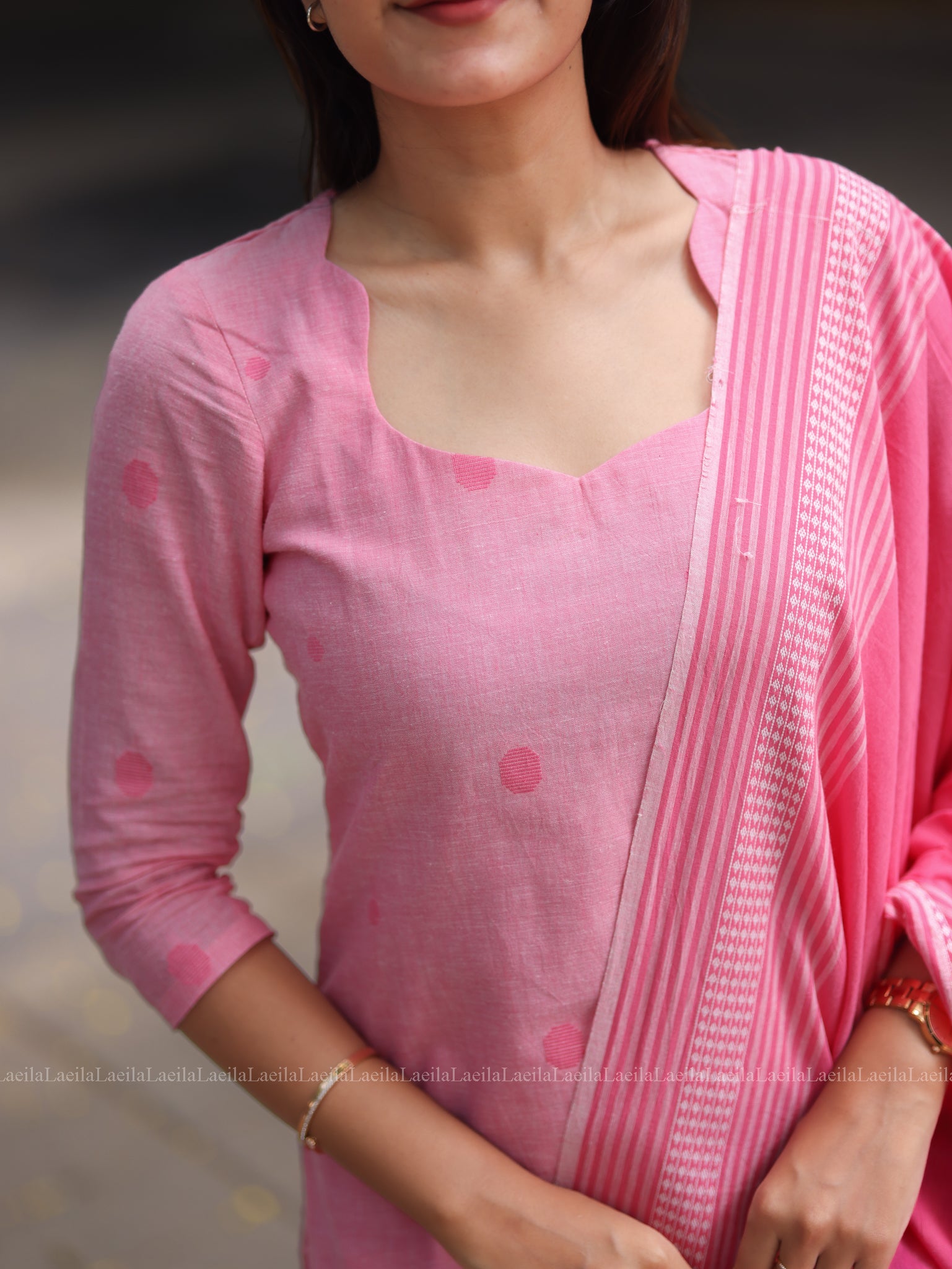 Pink cotton Kadhambari set