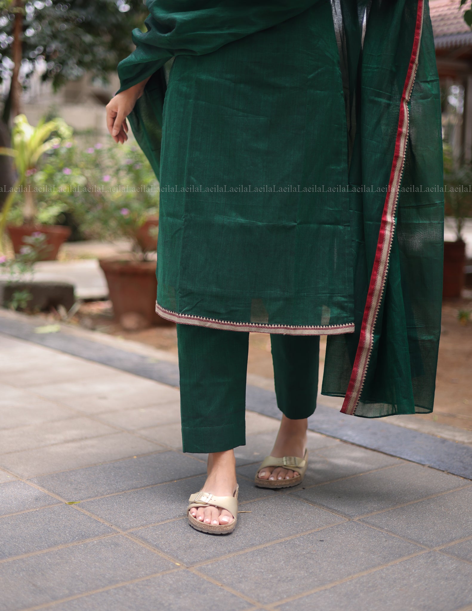 Dark Green Malar Narayanpet Salwar set with Puff Sleeve