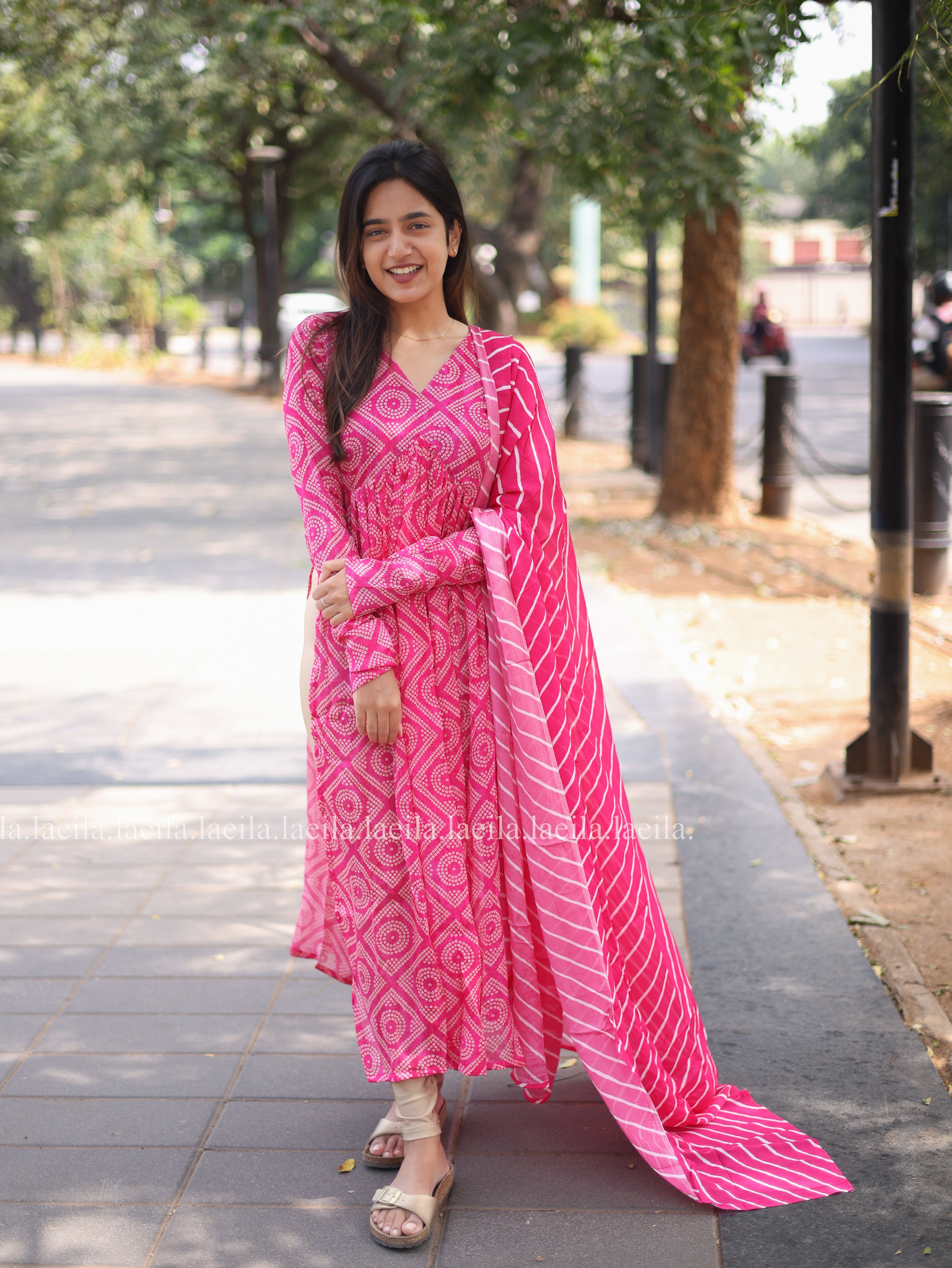 Bright Pink Alia cut Top & Dupatta