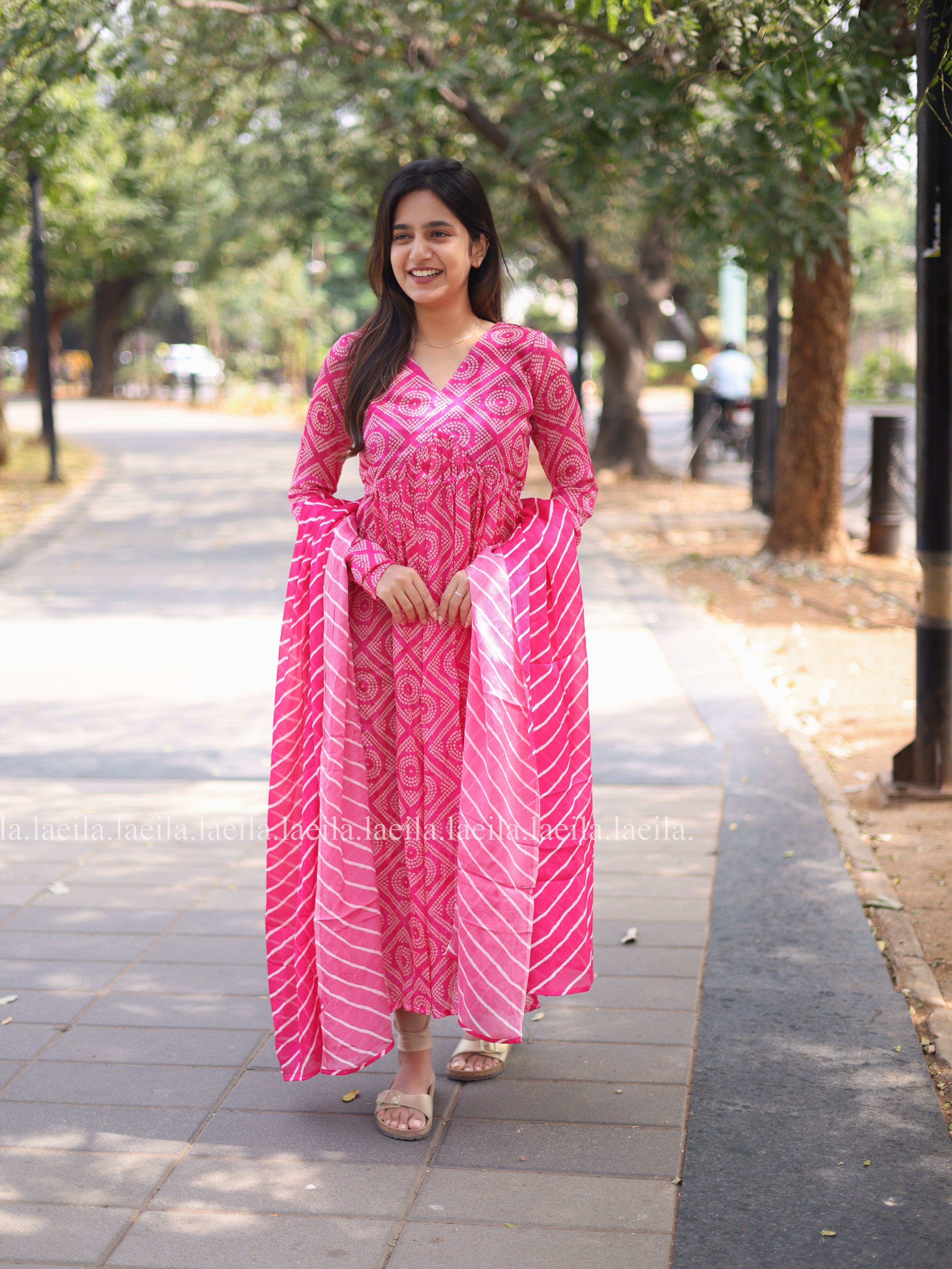 Bright Pink Alia cut Top & Dupatta