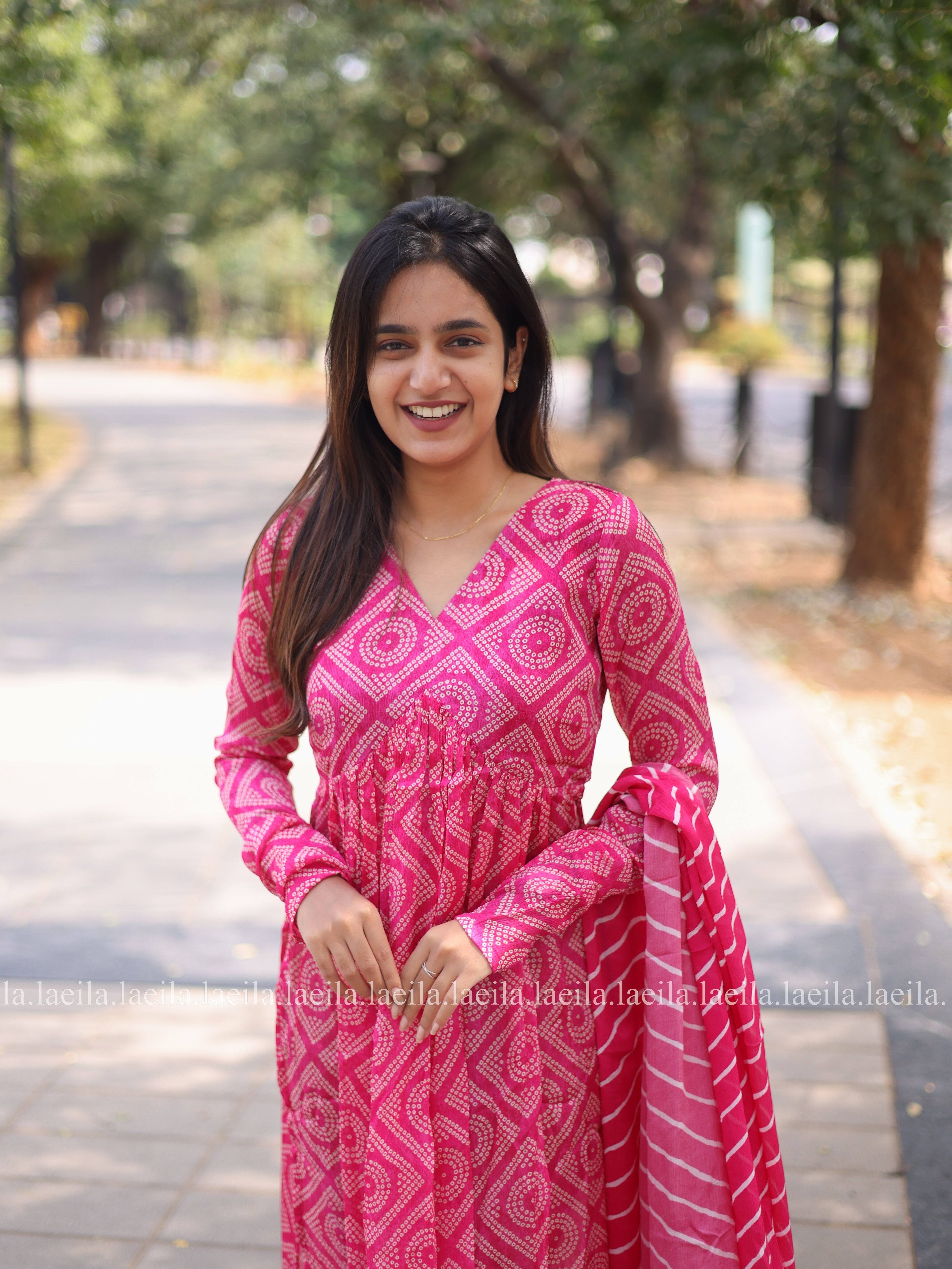 Bright Pink Alia cut Top & Dupatta