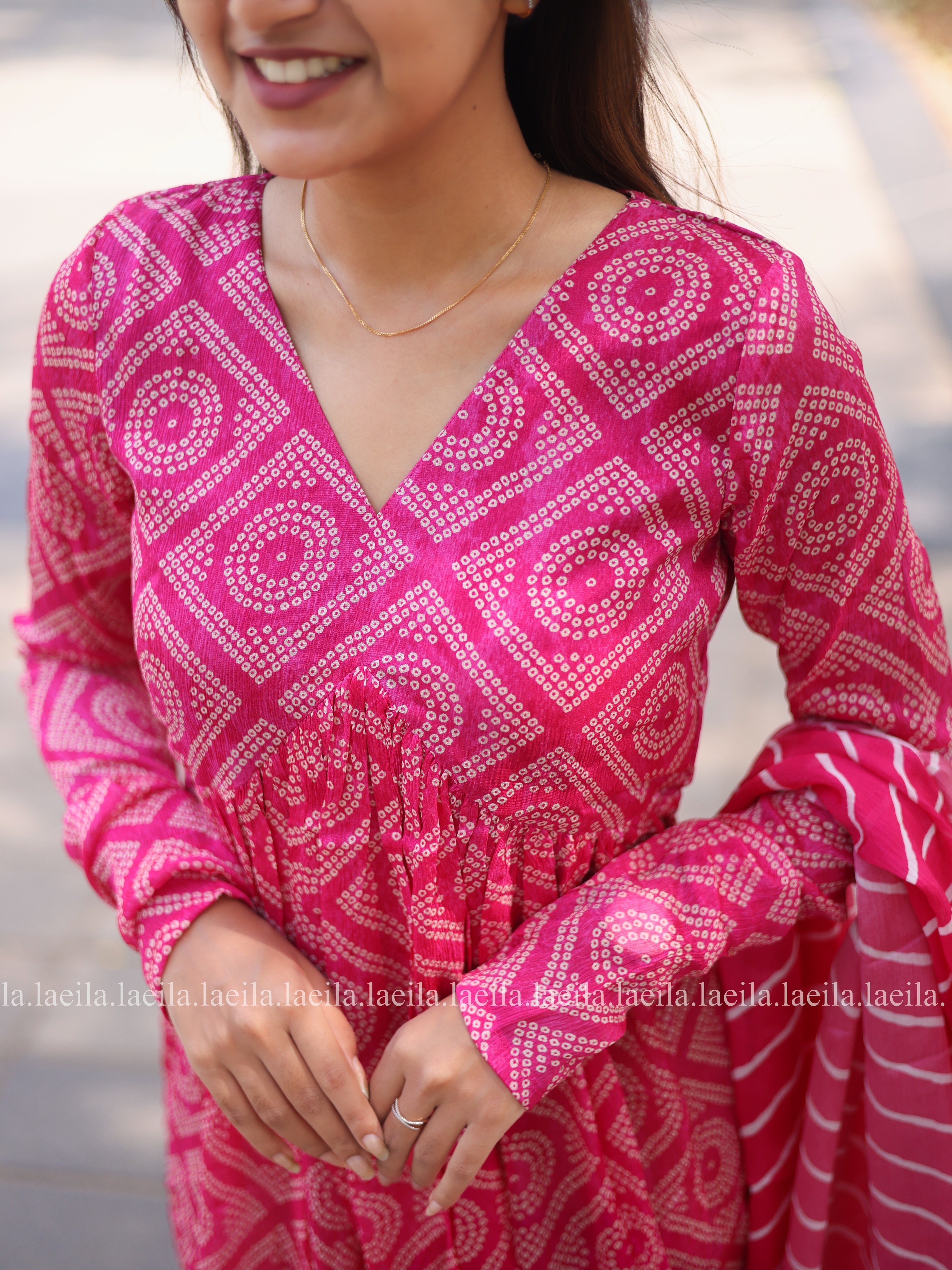 Bright Pink Alia cut Top & Dupatta