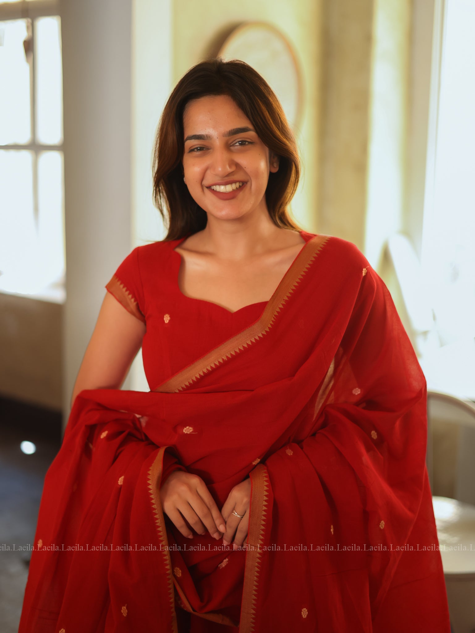 Red Malar Narayanpet Anarkali Top & Dupatta