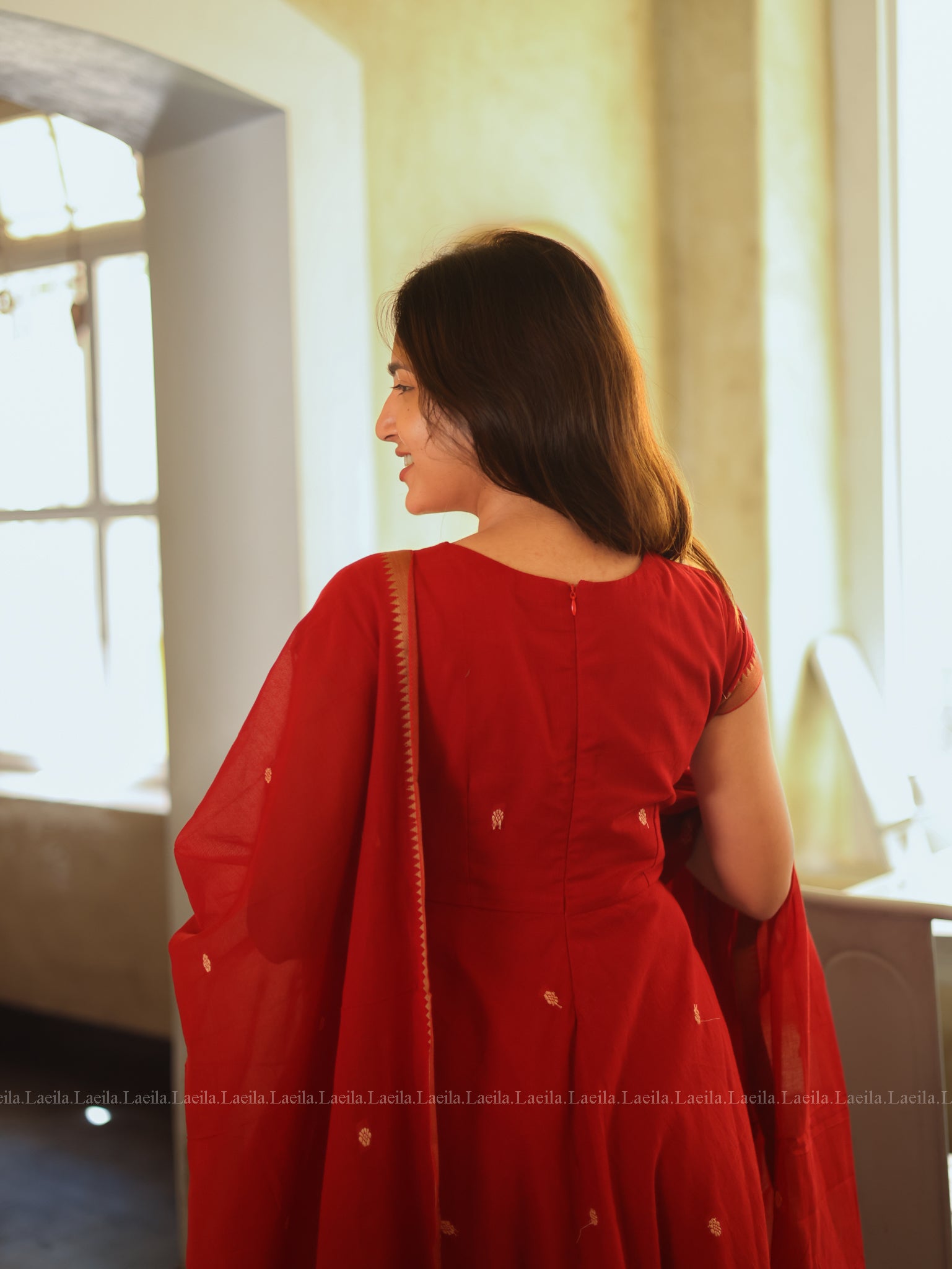 Red Malar Narayanpet Anarkali Top & Dupatta