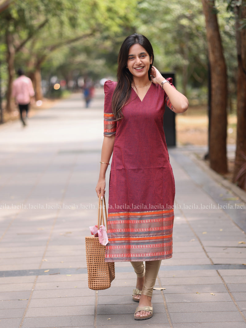 Maroon border Meenakshi - Pure kanchi cotton Top