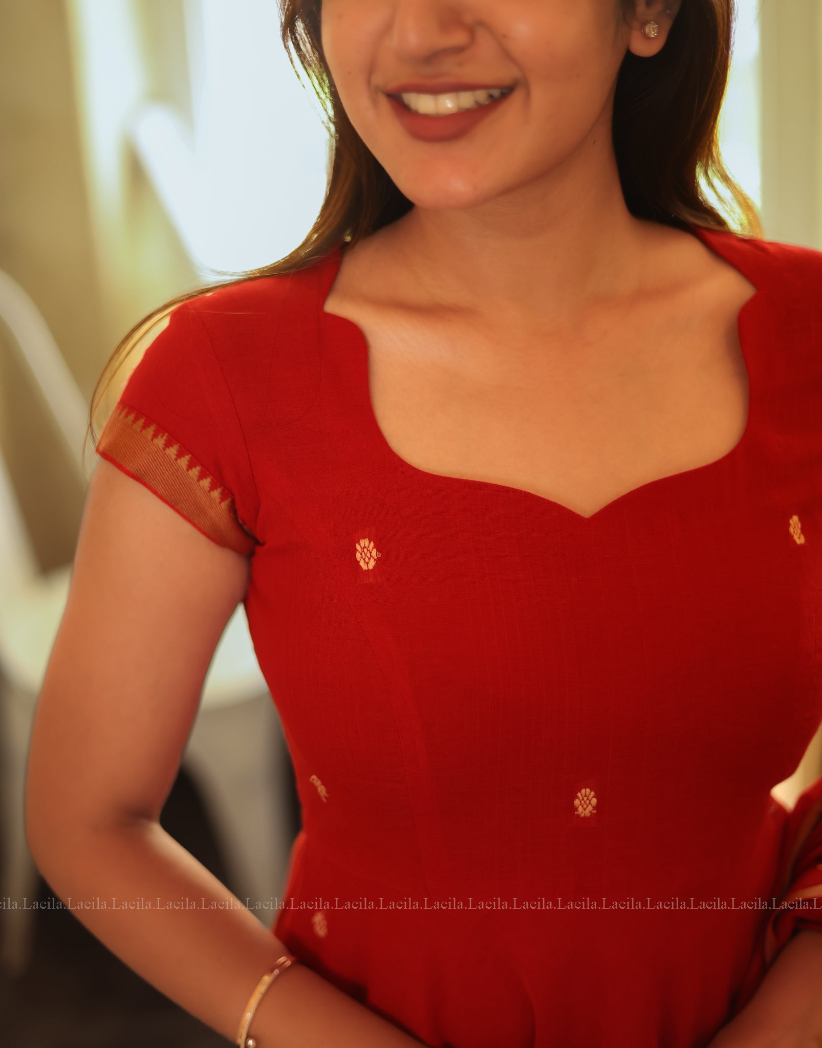 Red Malar Narayanpet Anarkali Top & Dupatta