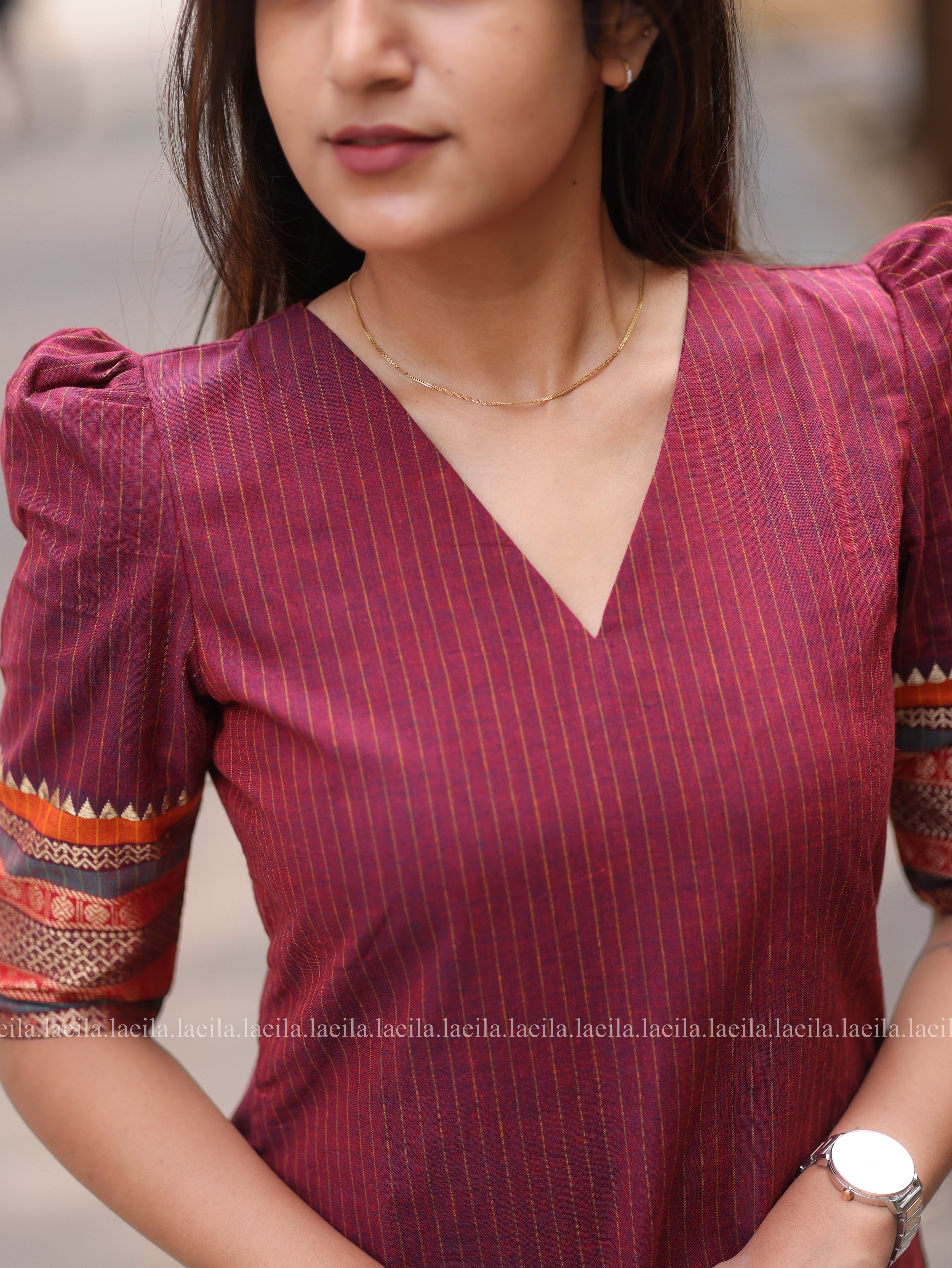 Maroon border Meenakshi - Pure kanchi cotton Top