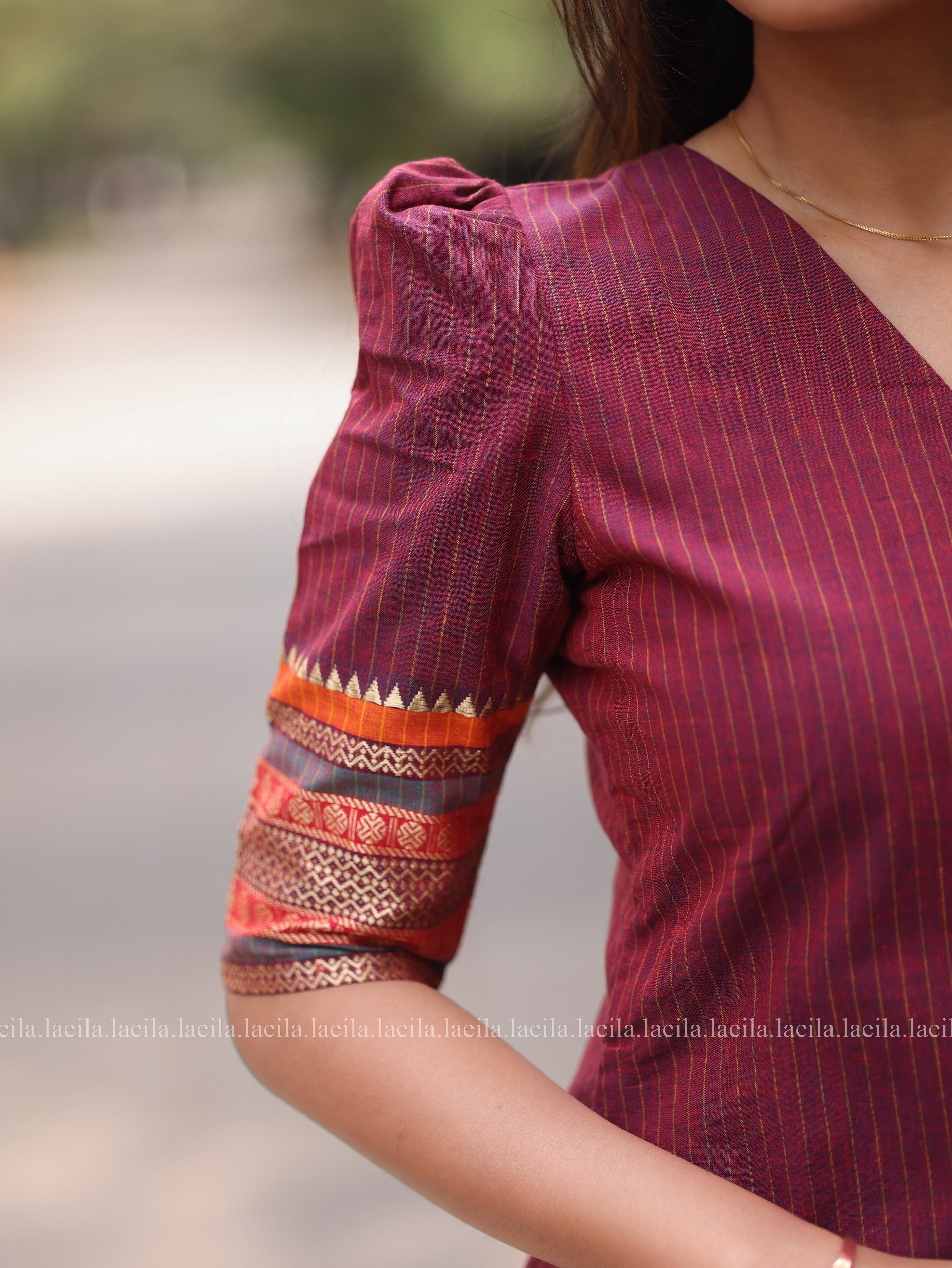 Maroon border Meenakshi - Pure kanchi cotton Top
