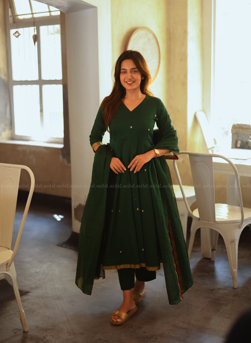 Dark Green Malar Narayanpet Salwar Set