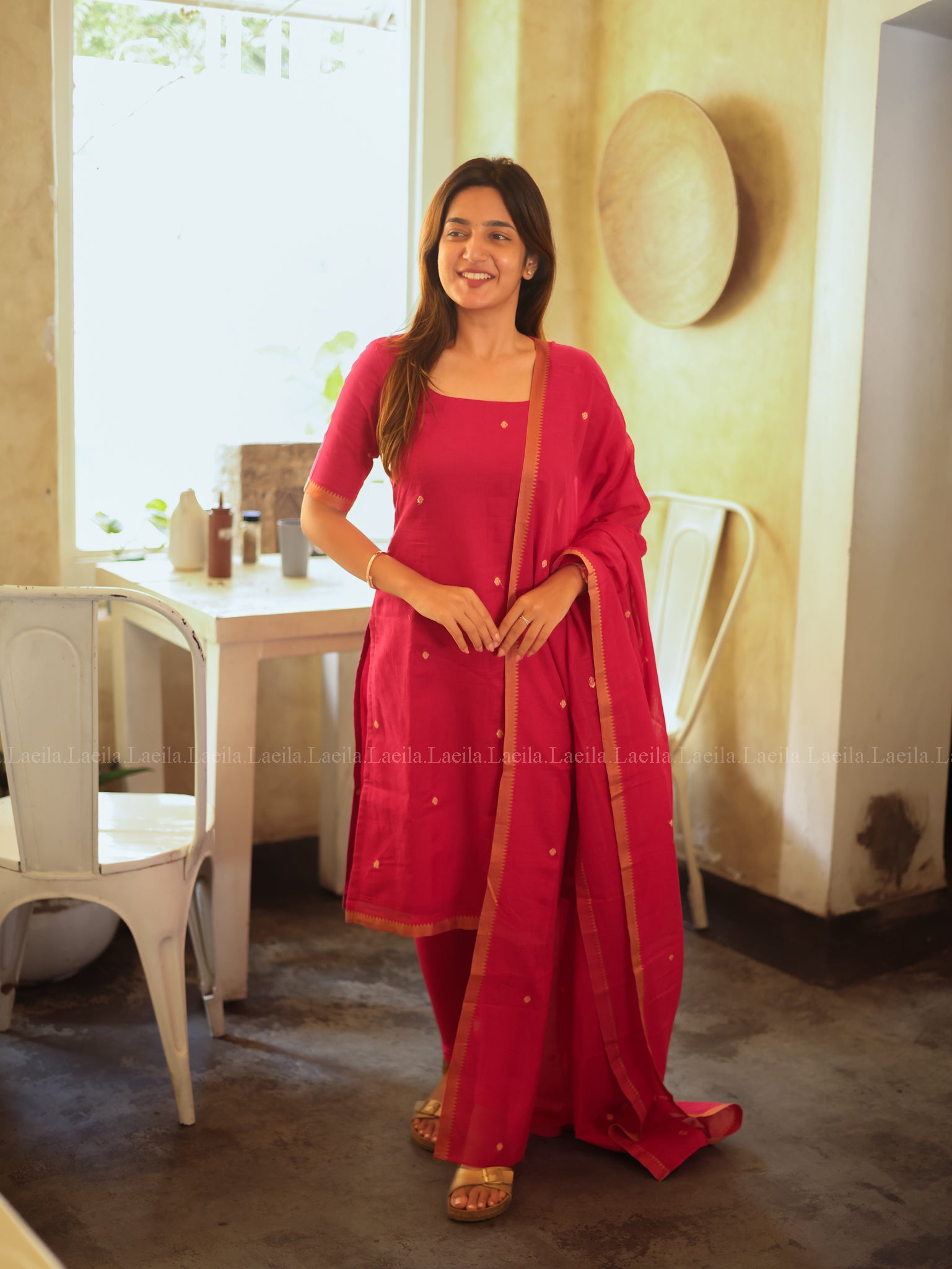 Pink Malar Narayanpet Top & Dupatta