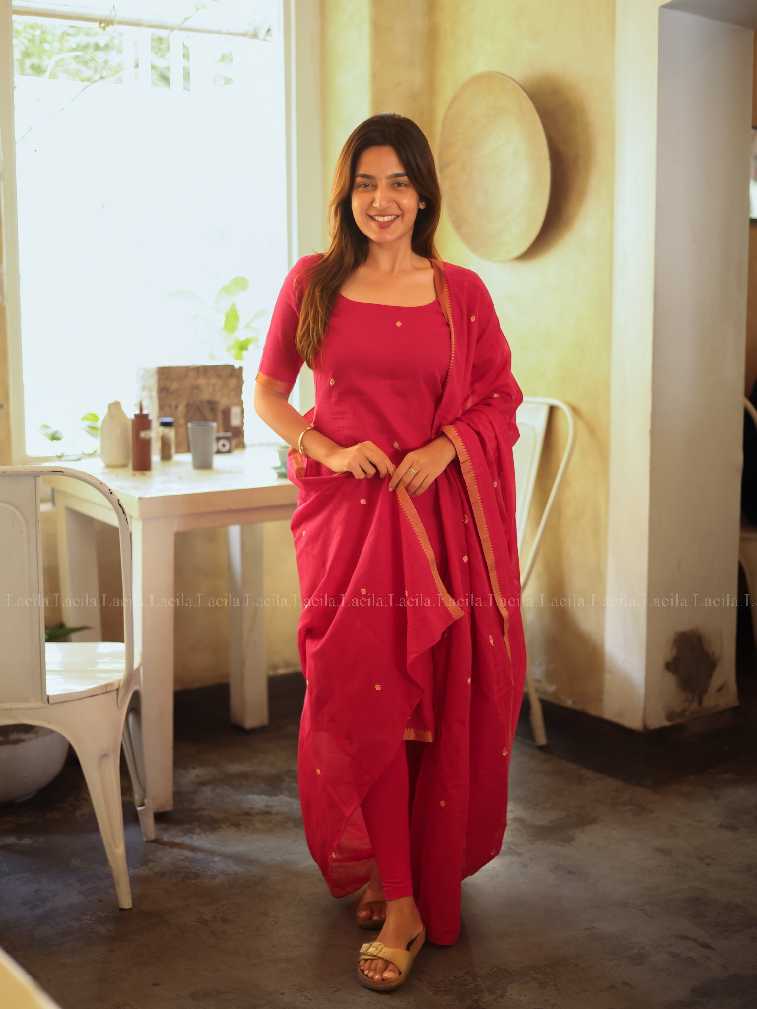 Pink Malar Narayanpet Top & Dupatta