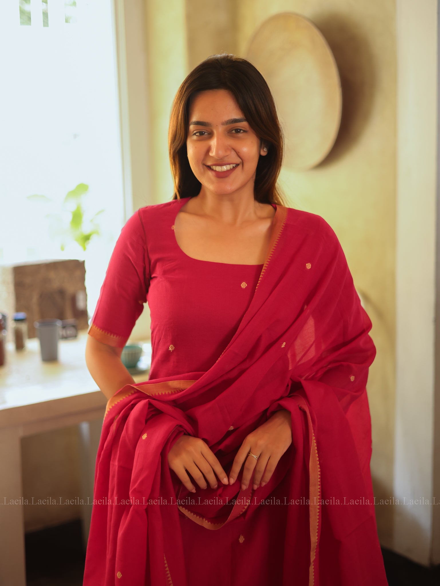 Pink Malar Narayanpet Top & Dupatta