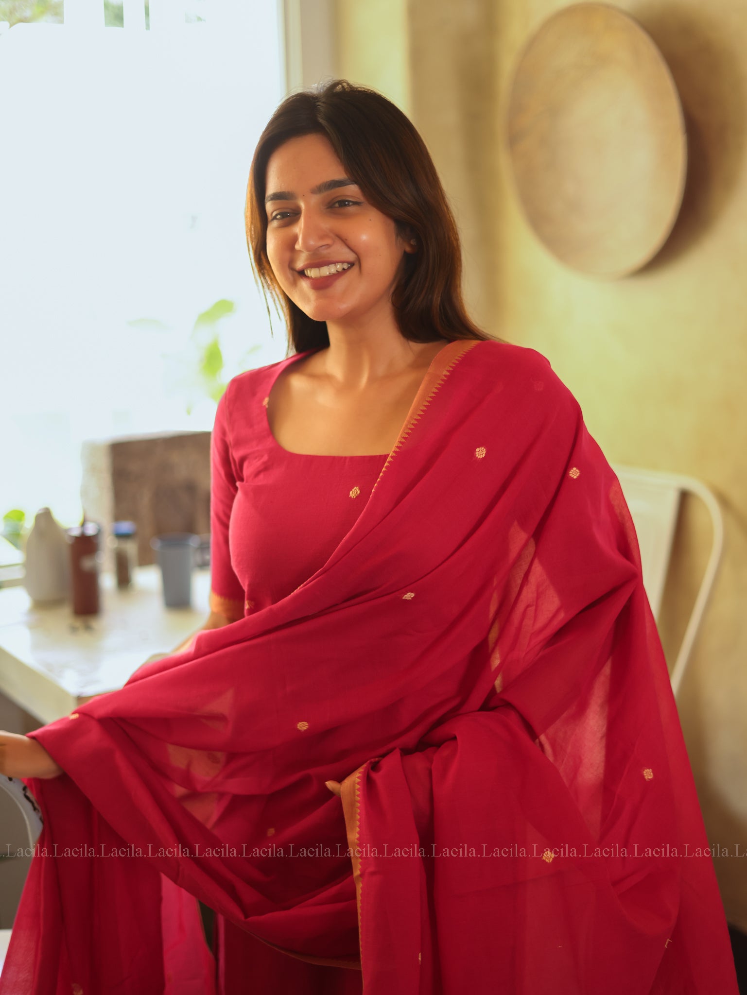 Pink Malar Narayanpet Top & Dupatta