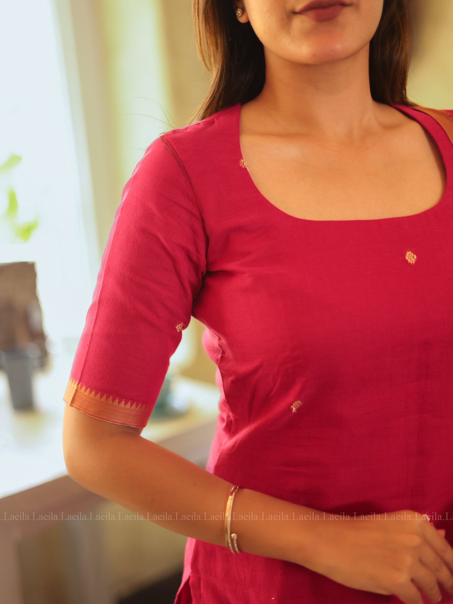 Pink Malar Narayanpet Top & Dupatta